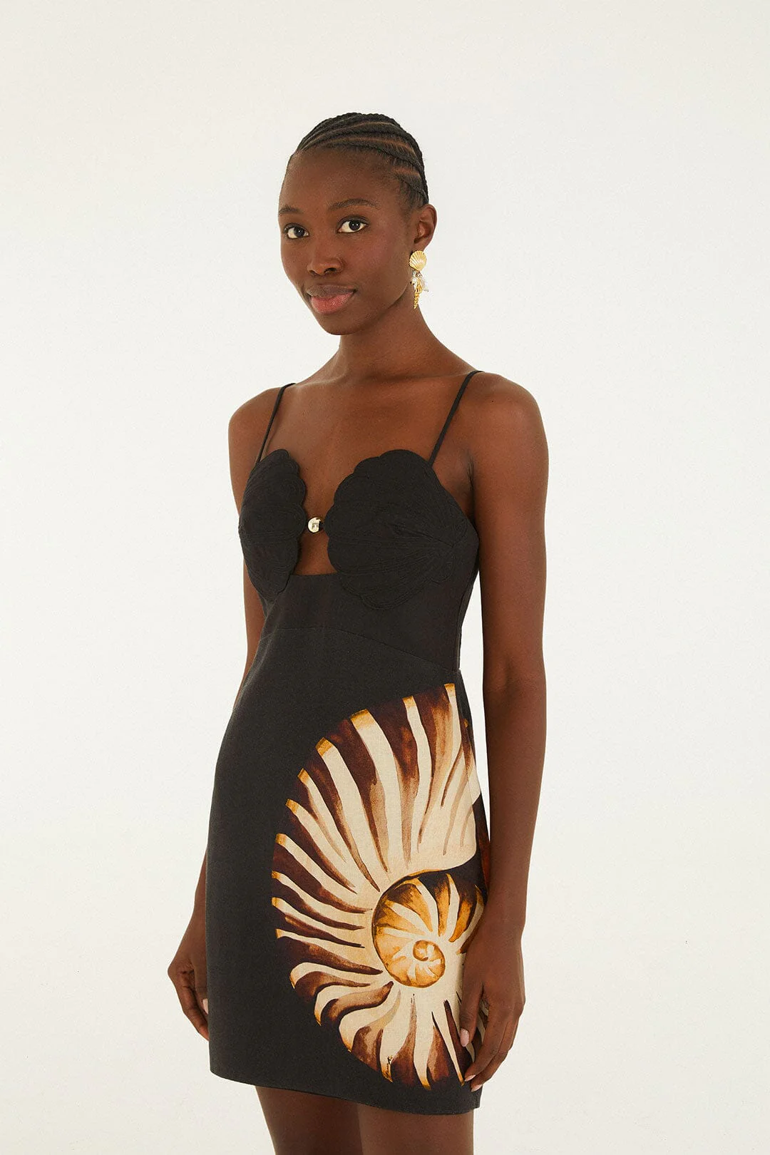 Black Ammonite Shell Bodice Cut-Out Mini Dress - Image 4