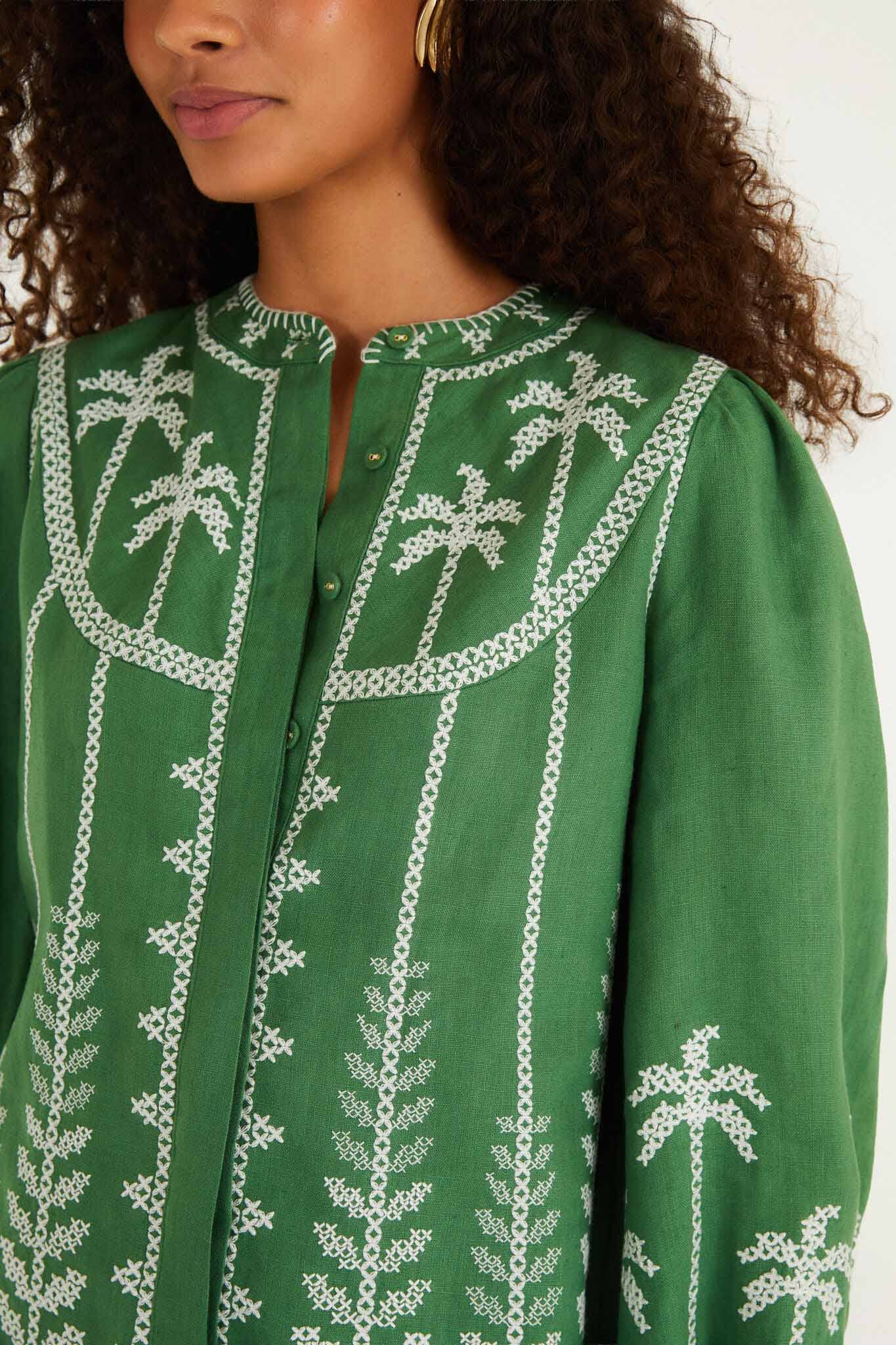 Bicolor Cross Stich Embroidery Blouse Long Sleeve - Image 4