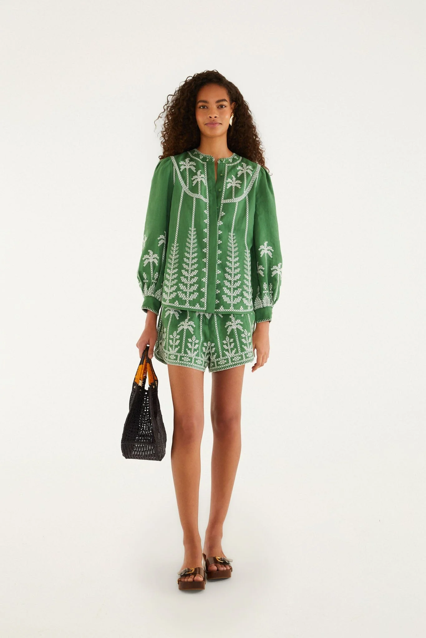 Bicolor Cross Stich Embroidery Blouse Long Sleeve - Image 6