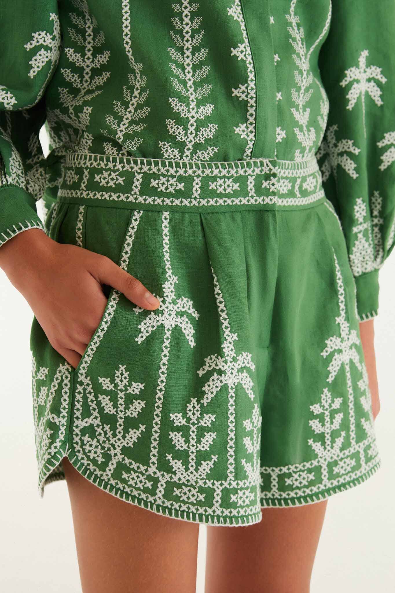 Bicolor Cross Stich Embroidery Shorts - Image 5