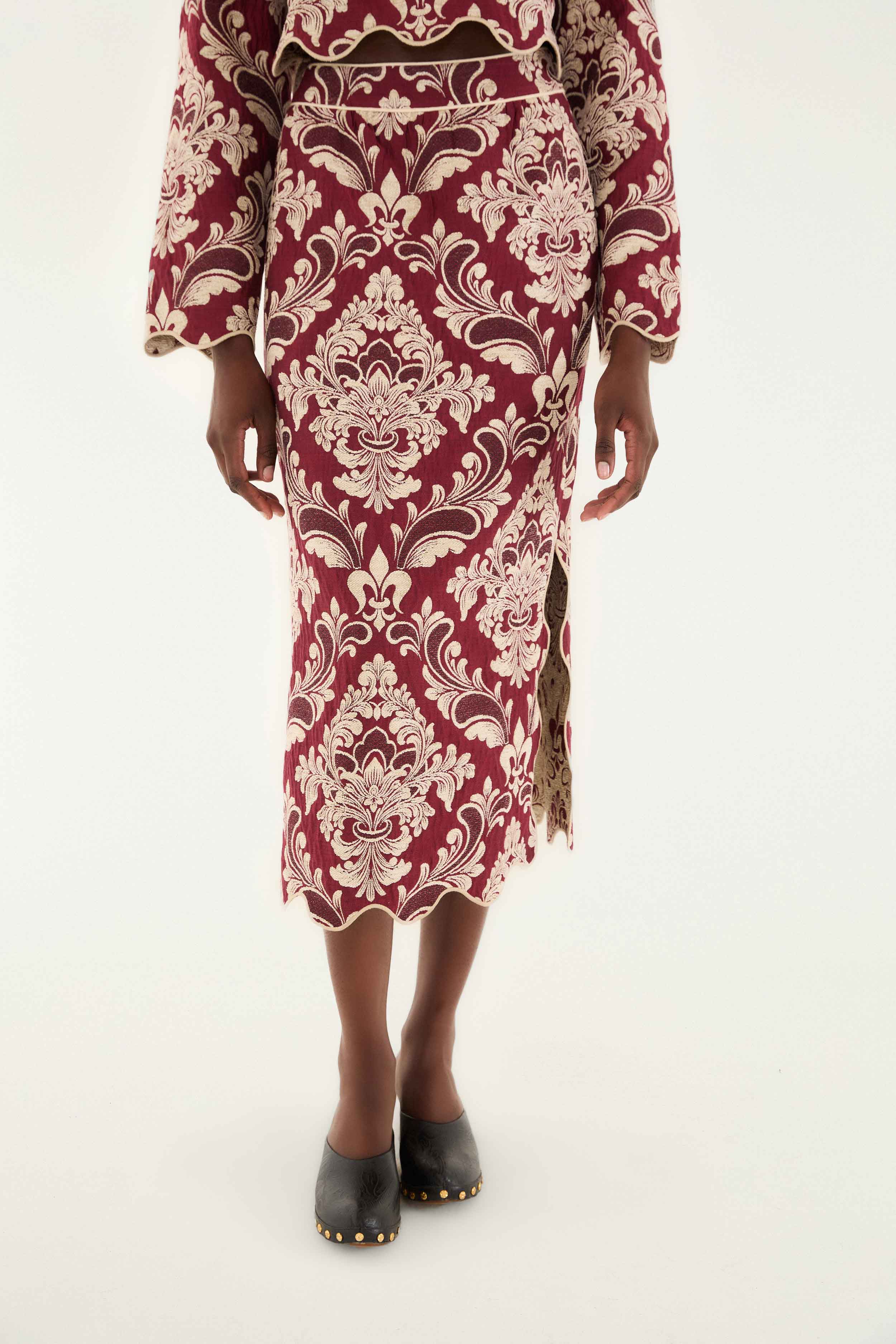 Bicolor Jacquard Waves Midi Skirt - Image 2