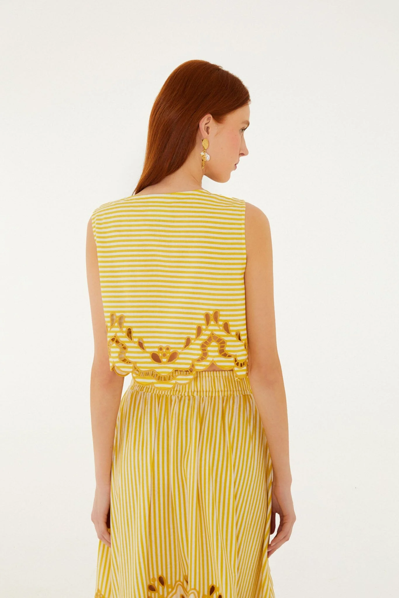 Yellow Stripes Richelieu Sleeveless Crop Top - Image 3