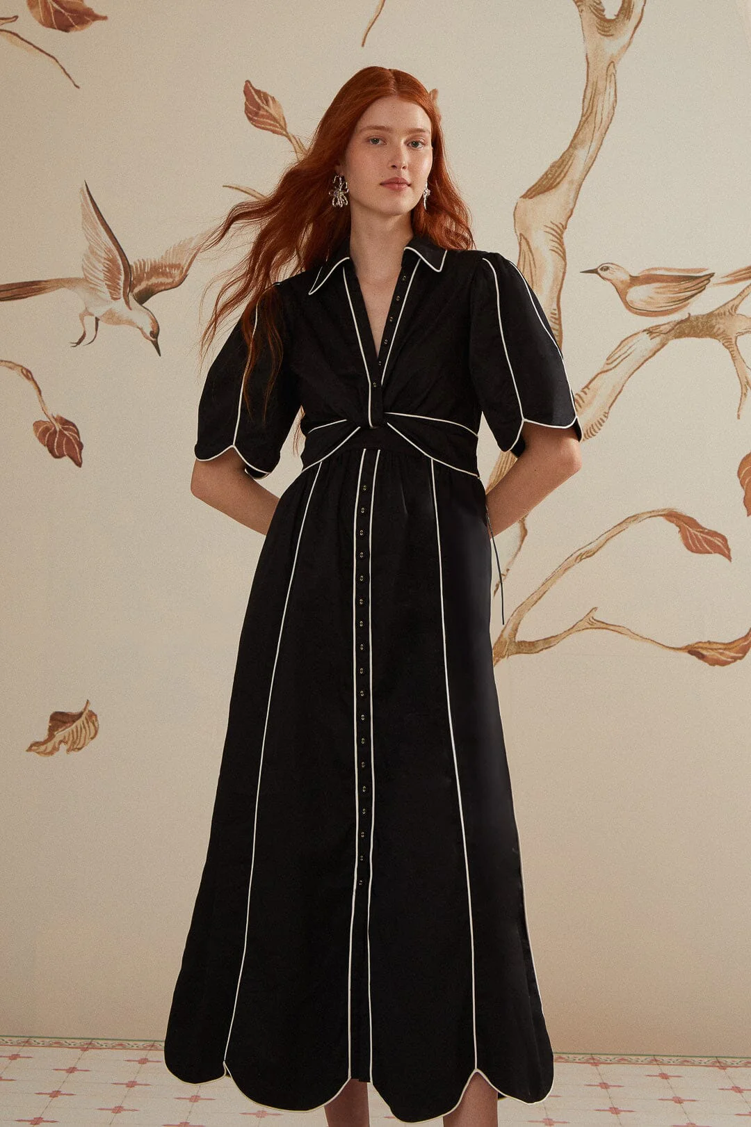 Black And White Short Sleeve Midi Dress - Image 2
