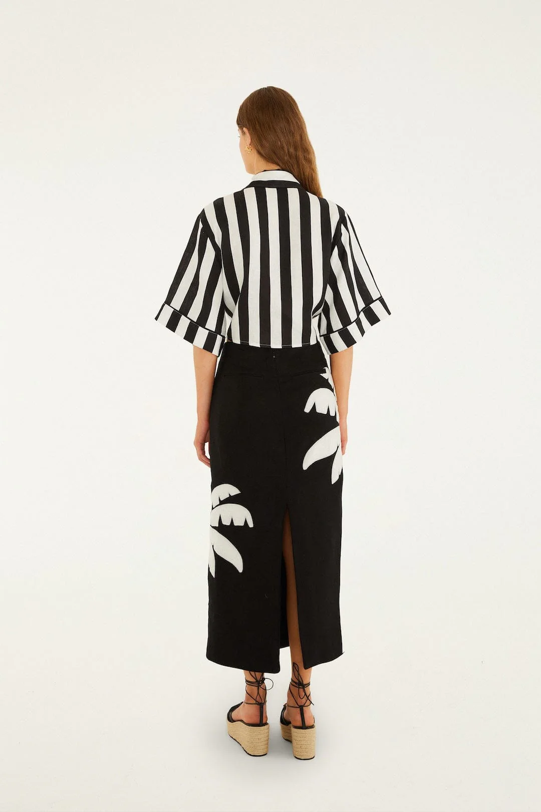 Black Embroidered Palm Tree Maxi Skirt - Image 3