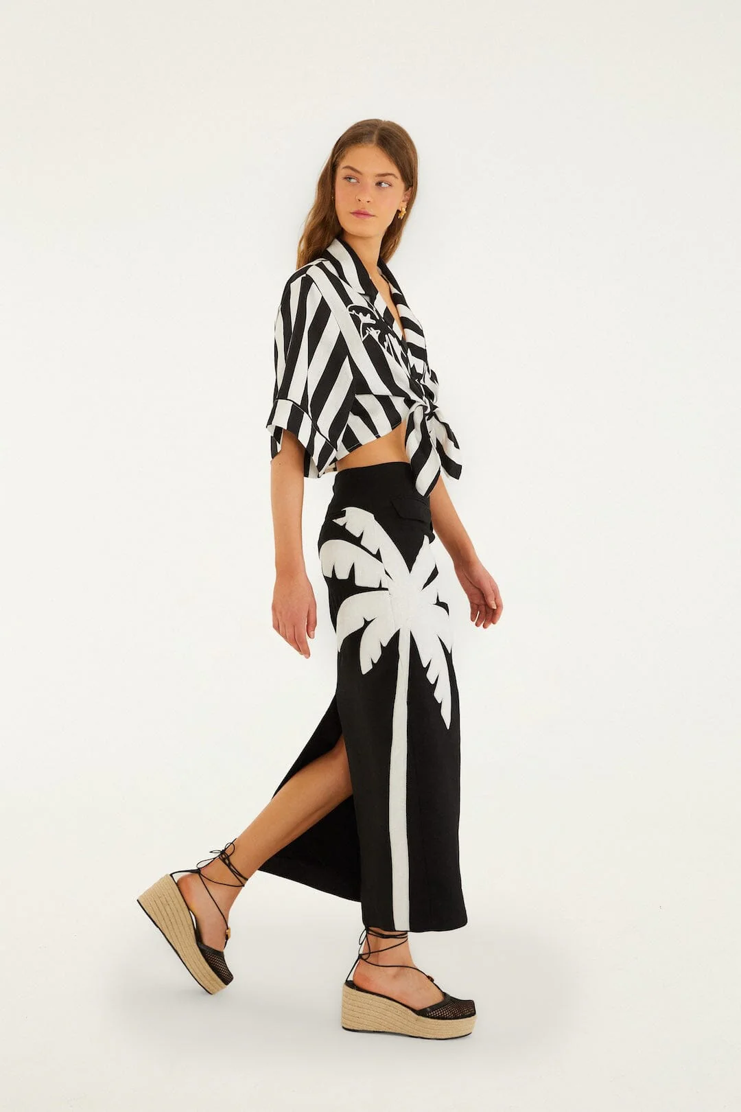 Black Embroidered Palm Tree Maxi Skirt - Image 4