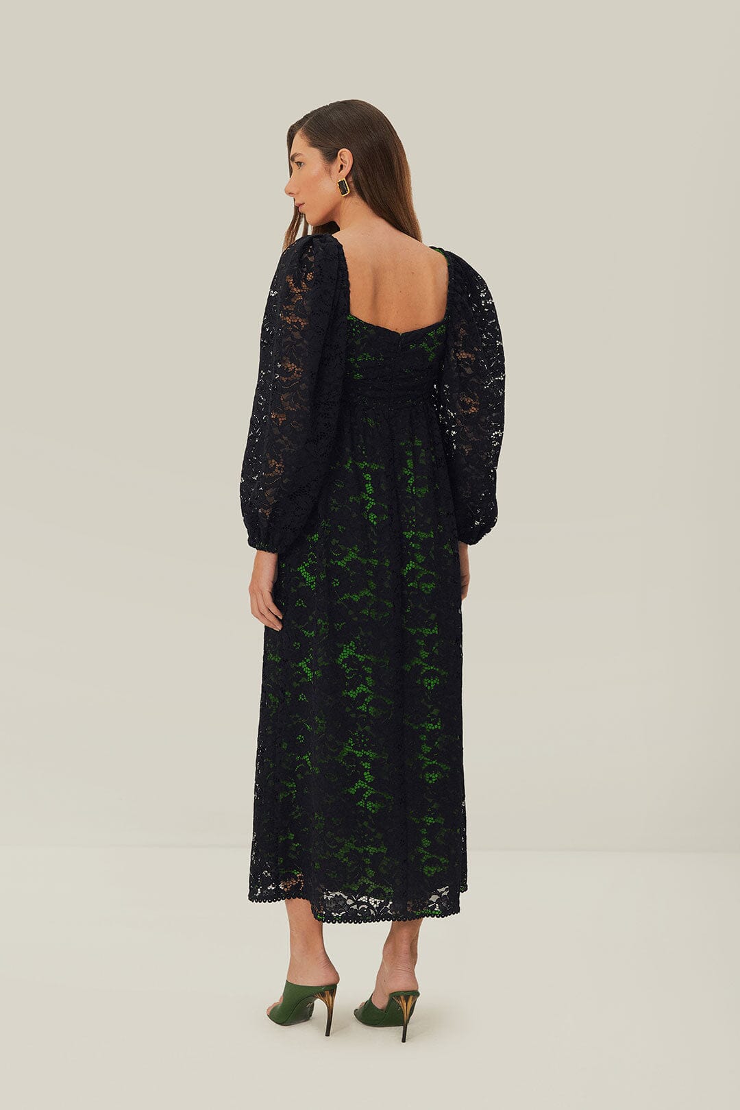 Black Lace Long Sleeve Midi Dress - Image 4