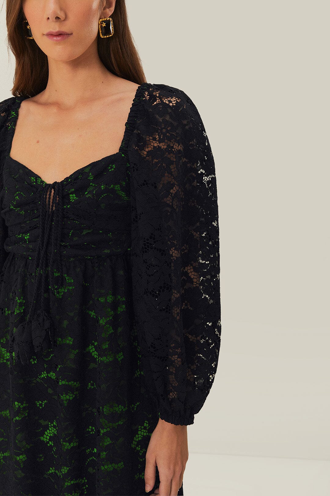 Black Lace Long Sleeve Midi Dress - Image 5