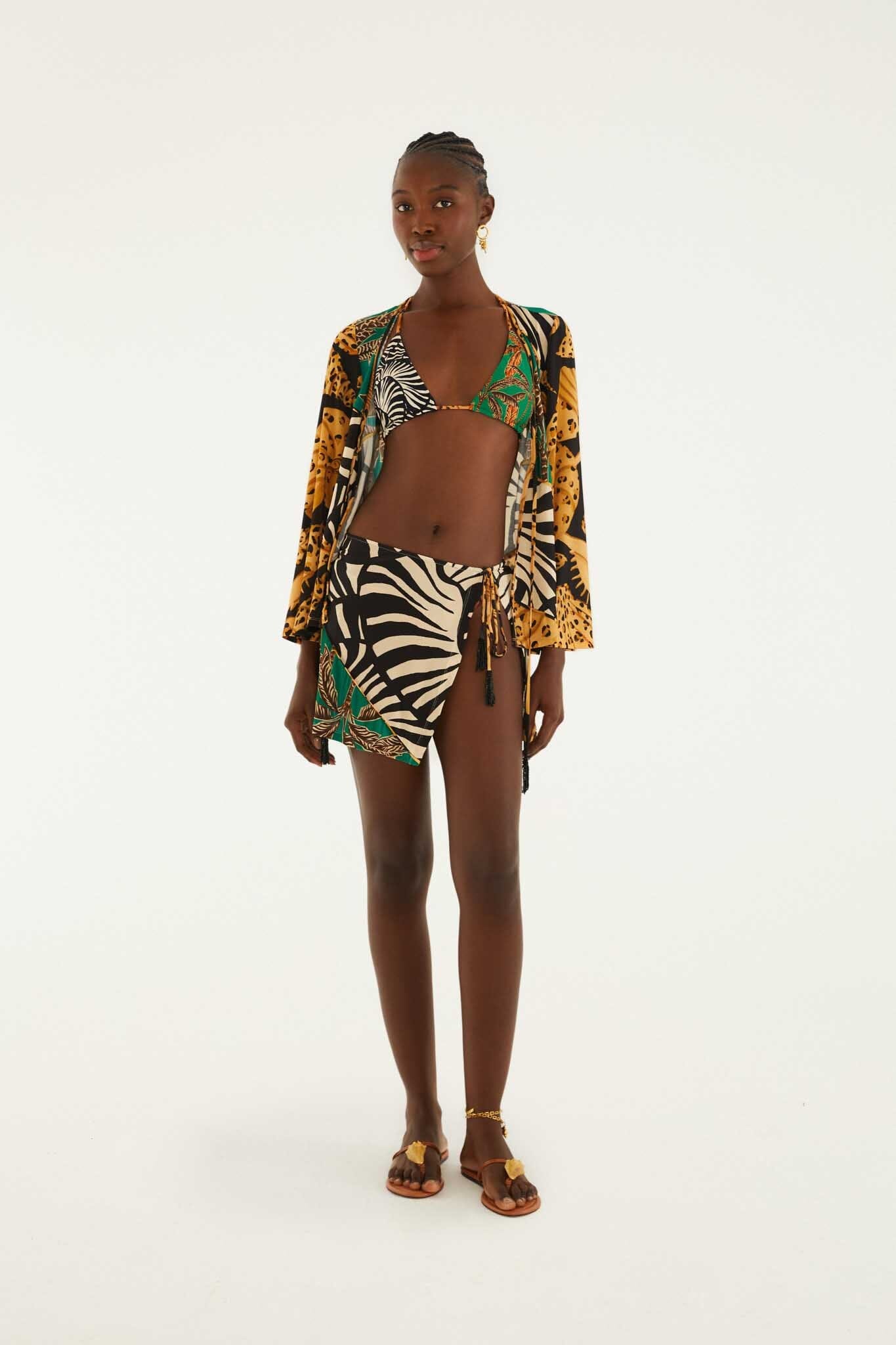 Mixed Patchwork Front Beaded Ties Blouse - Image 4