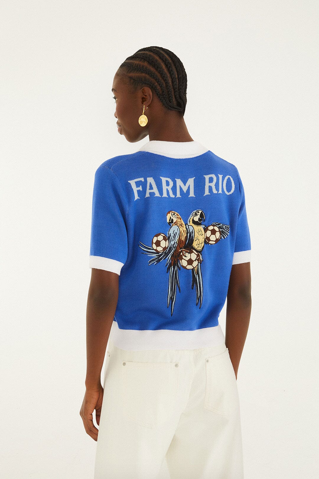 Blue And White Copa Short Sleeve Knit Polo Shirt - Image 3