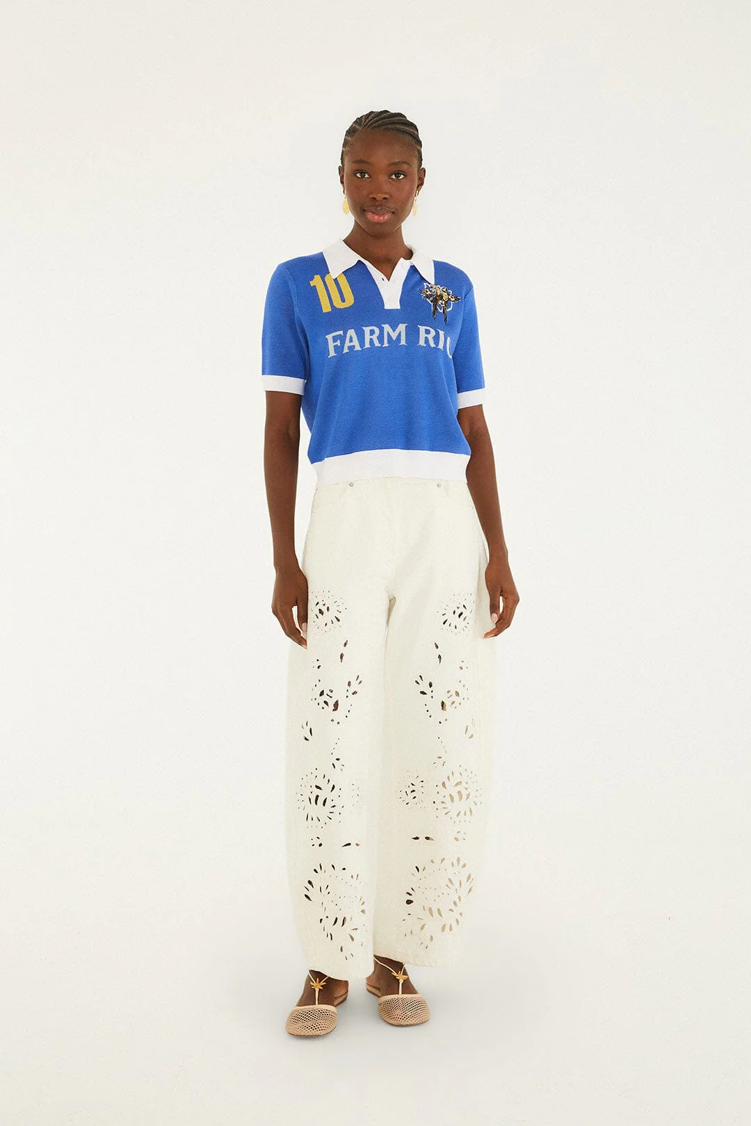 Blue And White Copa Short Sleeve Knit Polo Shirt - Image 4