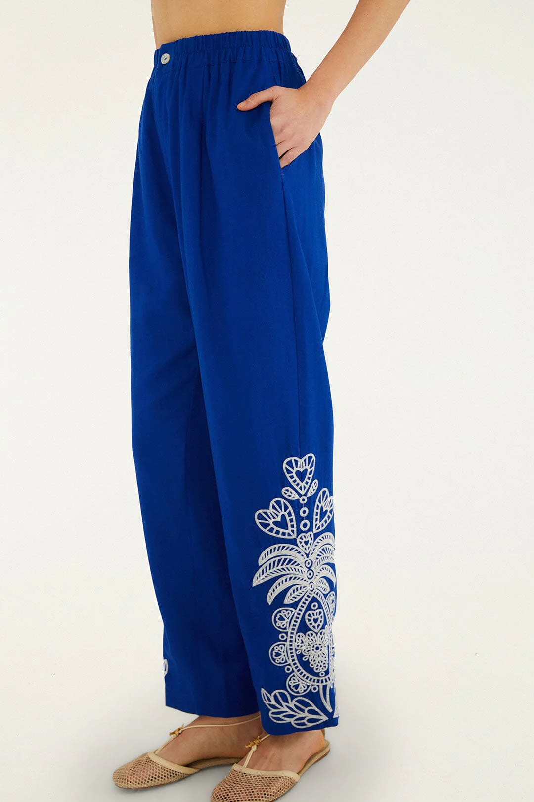 Blue Romantic Embroidered Pants - Image 2