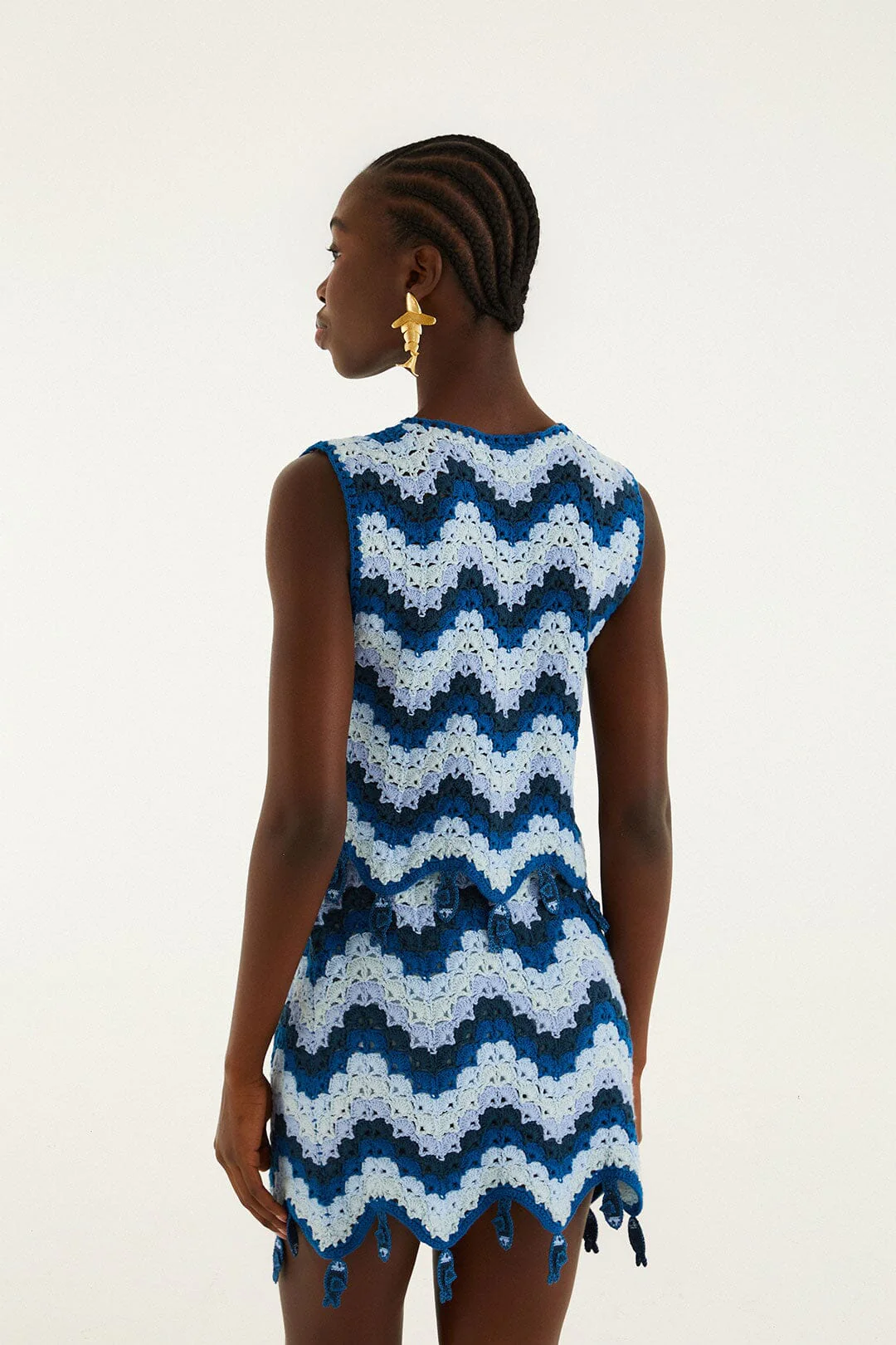 Blue Waves Crochet Mini Skirt - Image 3