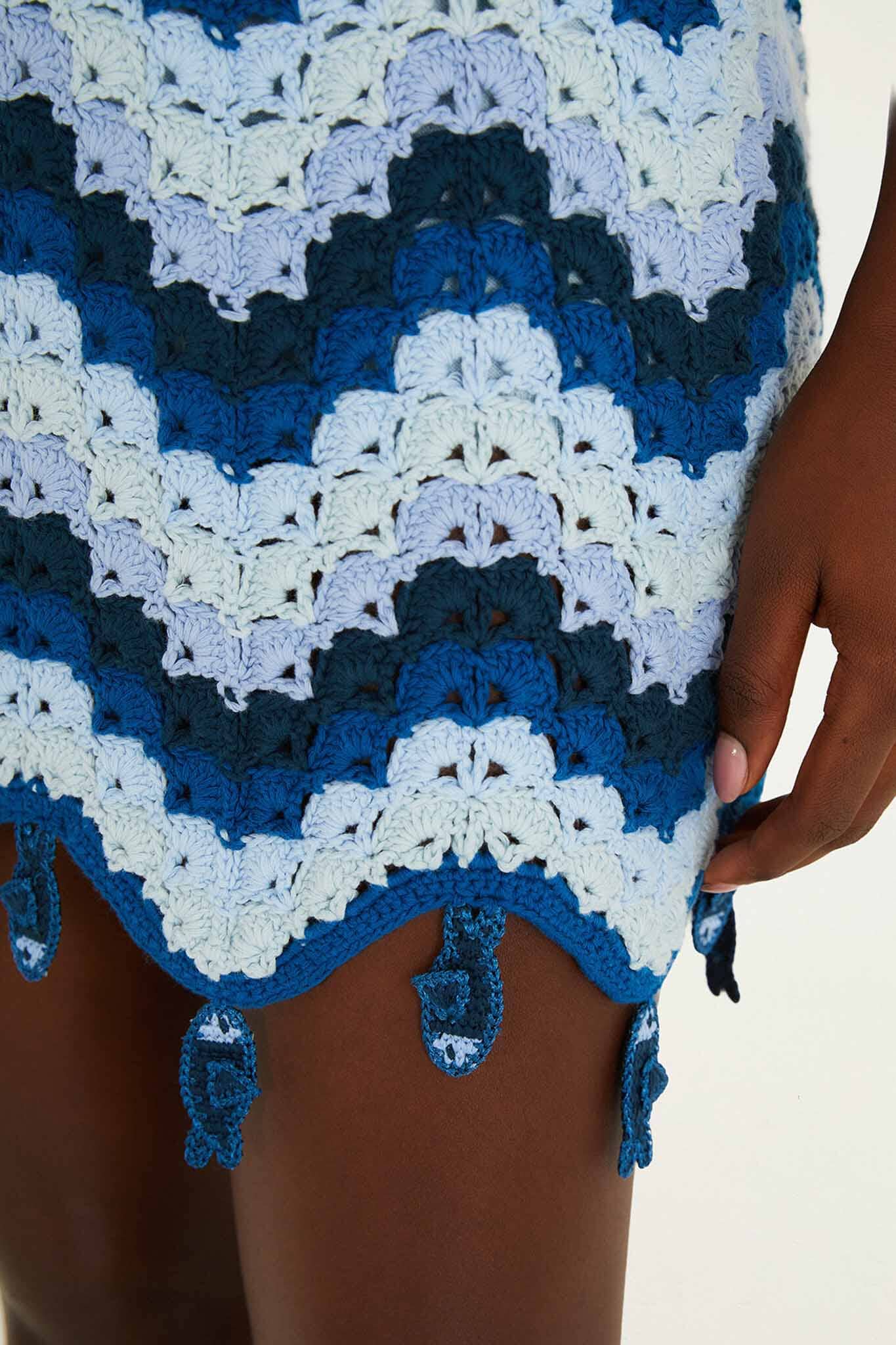 Blue Waves Crochet Mini Skirt - Image 4