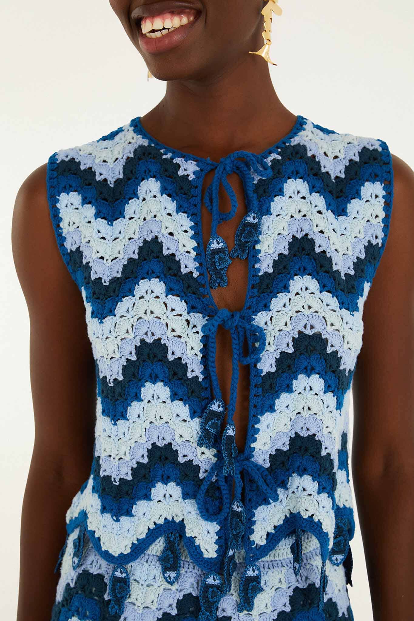 Blue Waves Crochet Top - Image 4