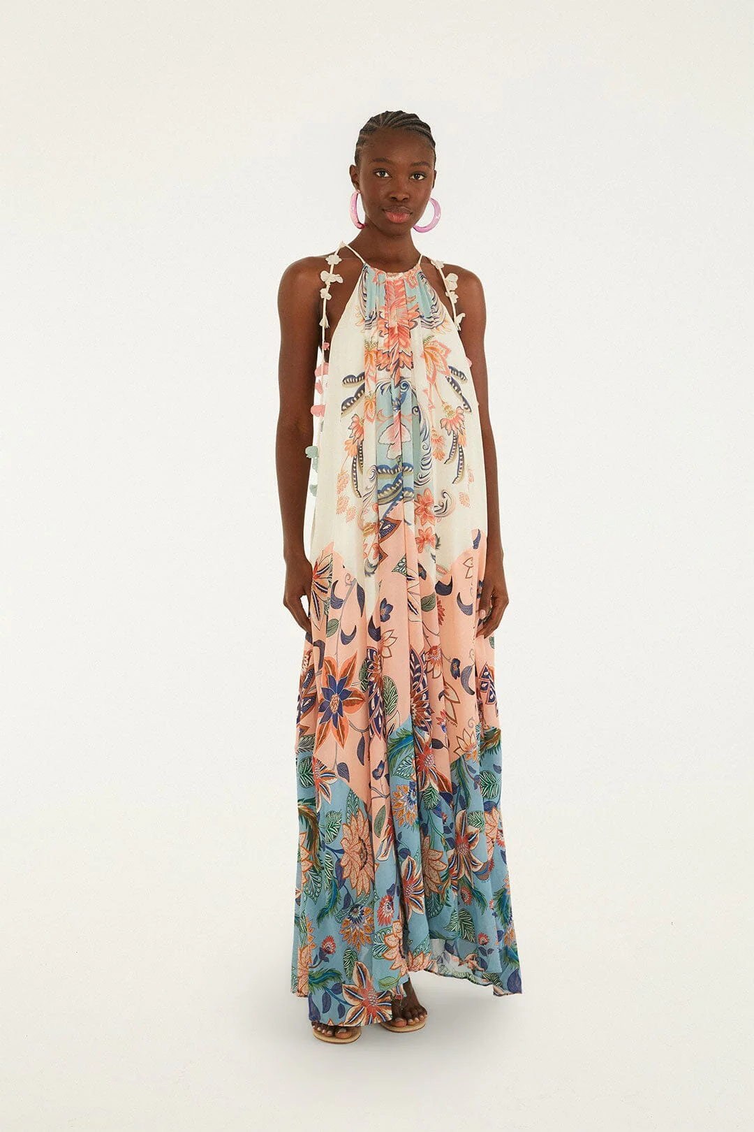 Multicolor Boho Floral Delhi Pleated Maxi Dress - Image 3