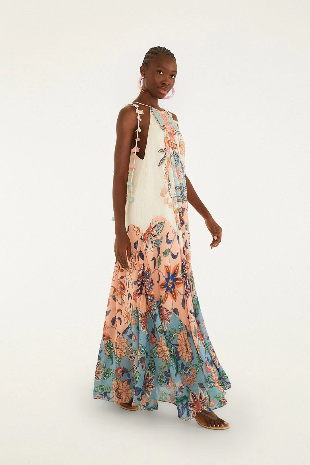 Multicolor Boho Floral Delhi Pleated Maxi Dress - Image 6
