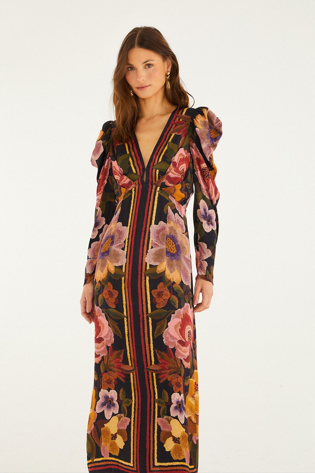 Black Chenille Flowers Midi Dress - Image 3