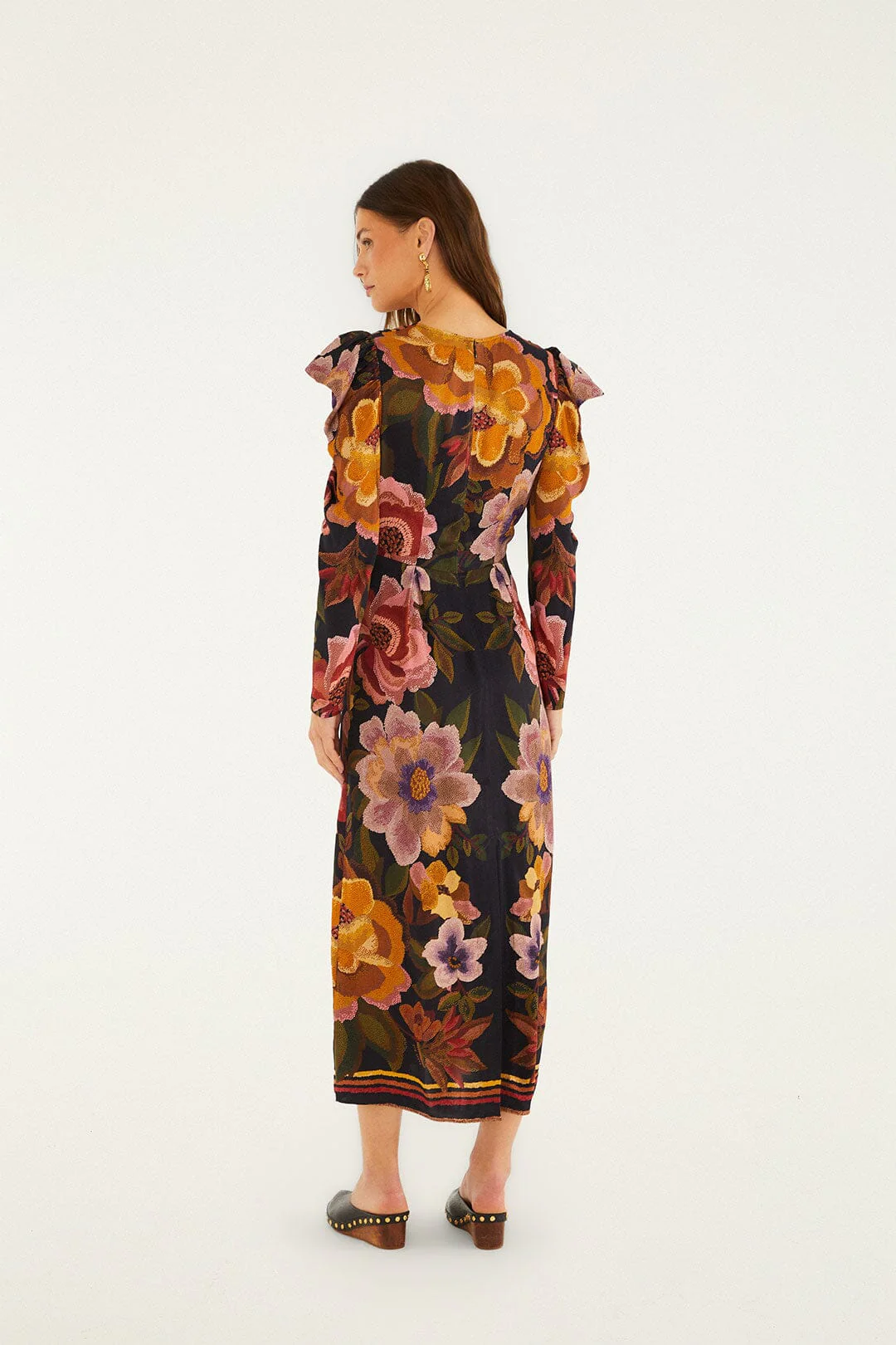 Black Chenille Flowers Midi Dress - Image 4