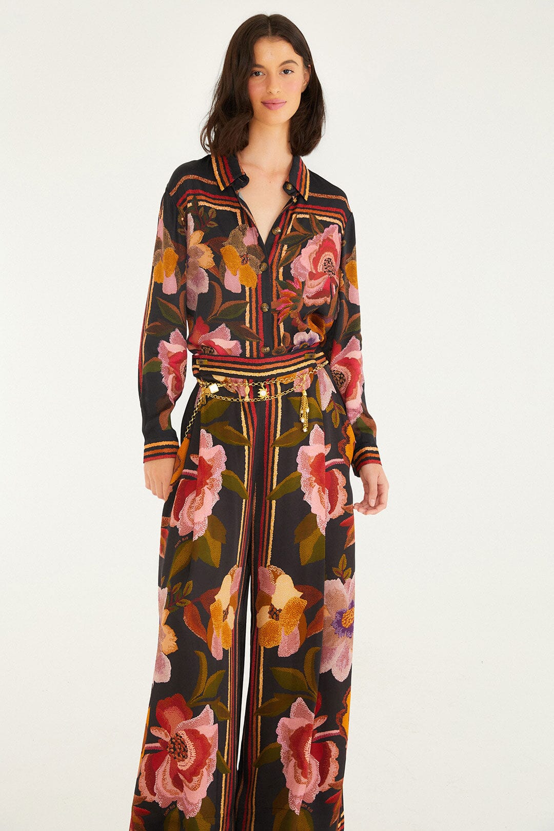 Black Chenille Flowers Viscose Pants - Image 3
