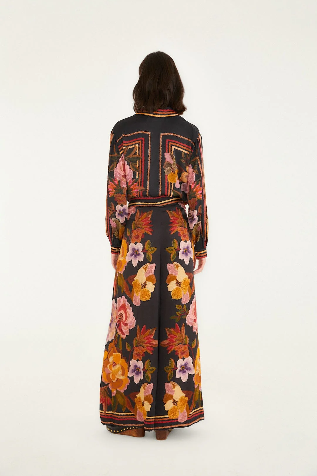 Black Chenille Flowers Viscose Pants - Image 4