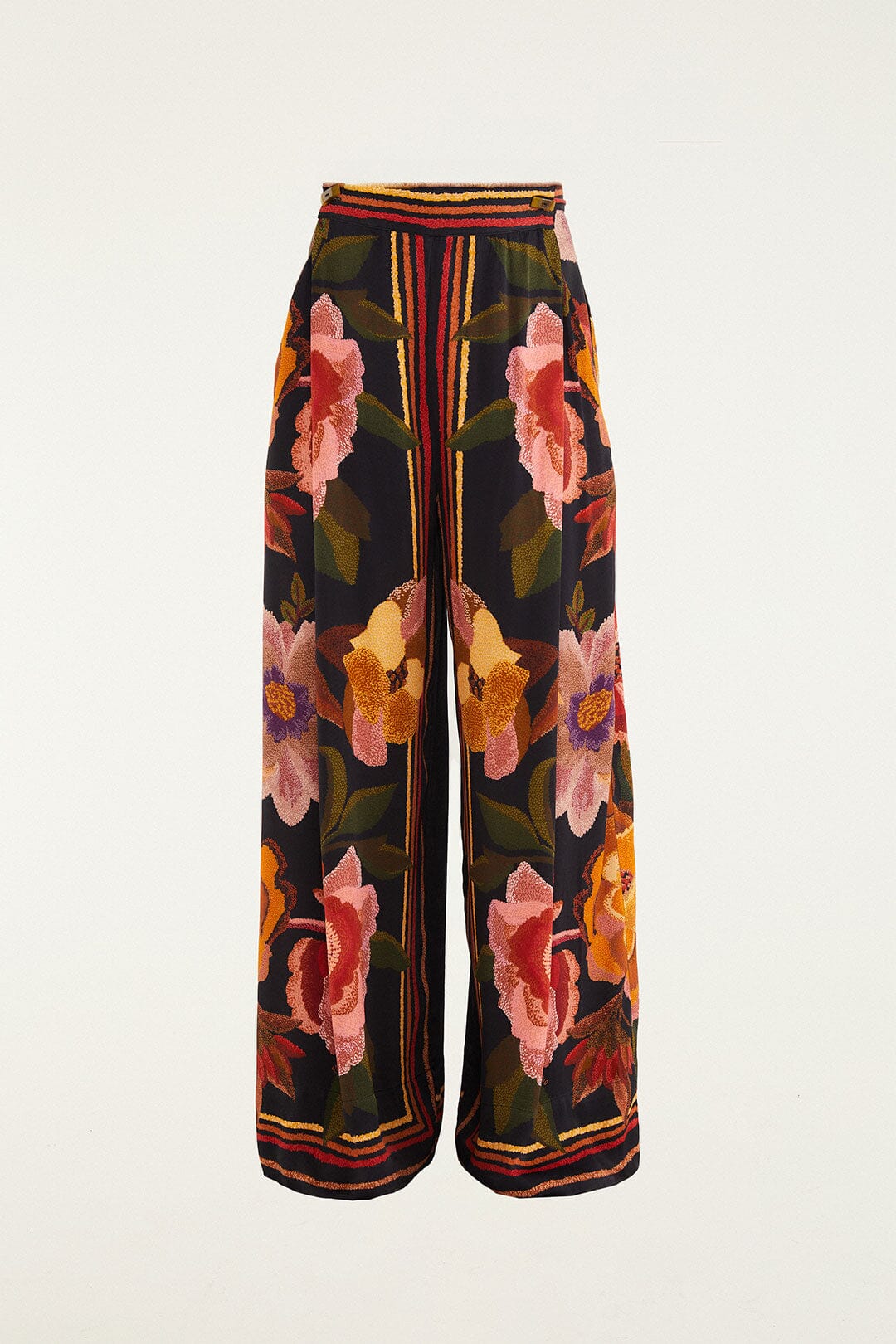 Black Chenille Flowers Viscose Pants - Image 5