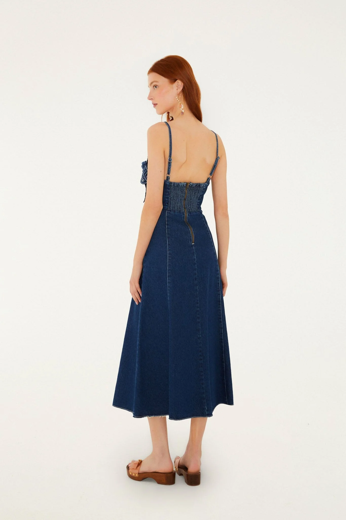 Denim 3D Flower Cut-Out Midi Dress - Image 3