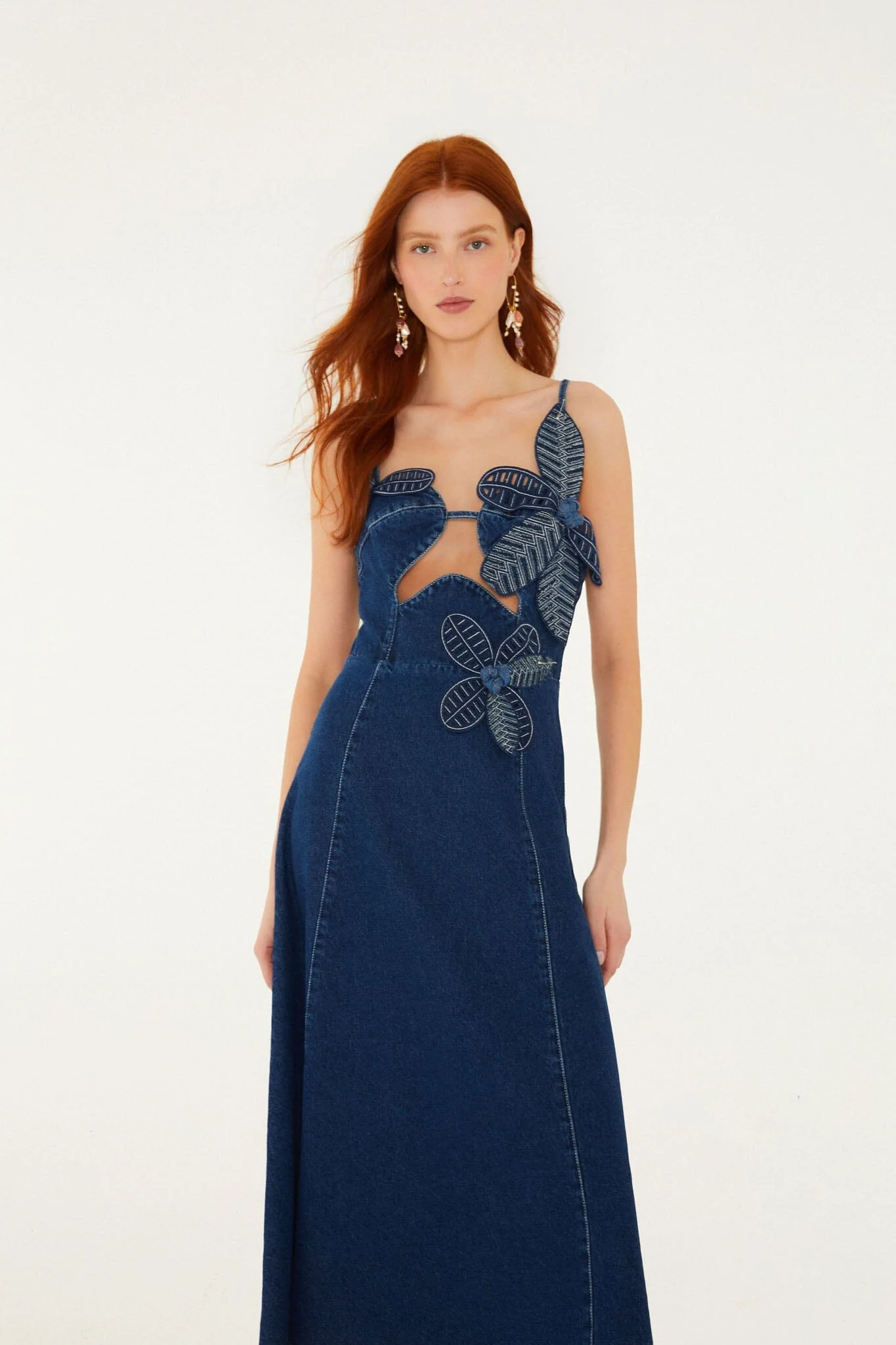 Denim 3D Flower Cut-Out Midi Dress - Image 4