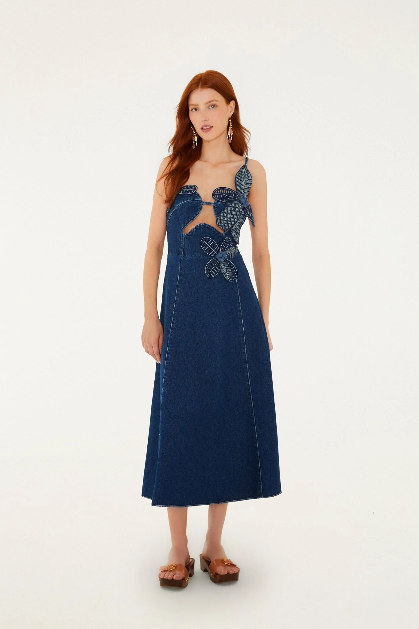 Denim 3D Flower Cut-Out Midi Dress - Image 5