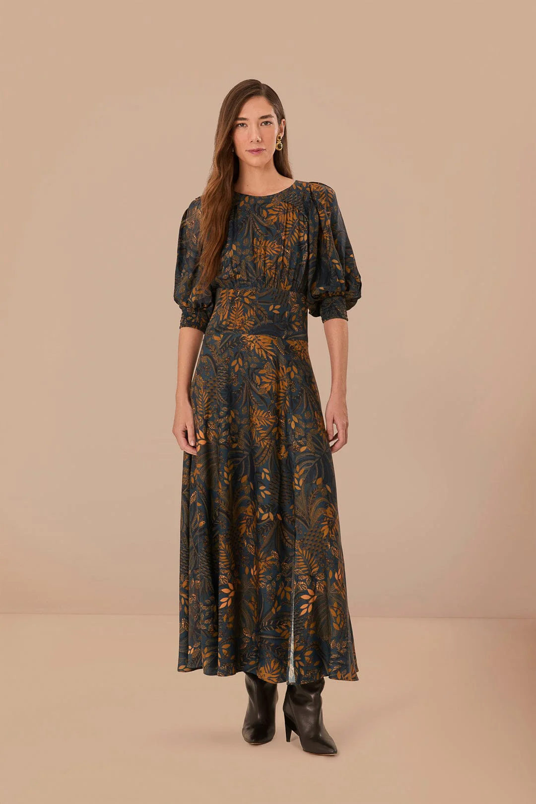 Teal Dotted Forest Viscose Maxi Dress