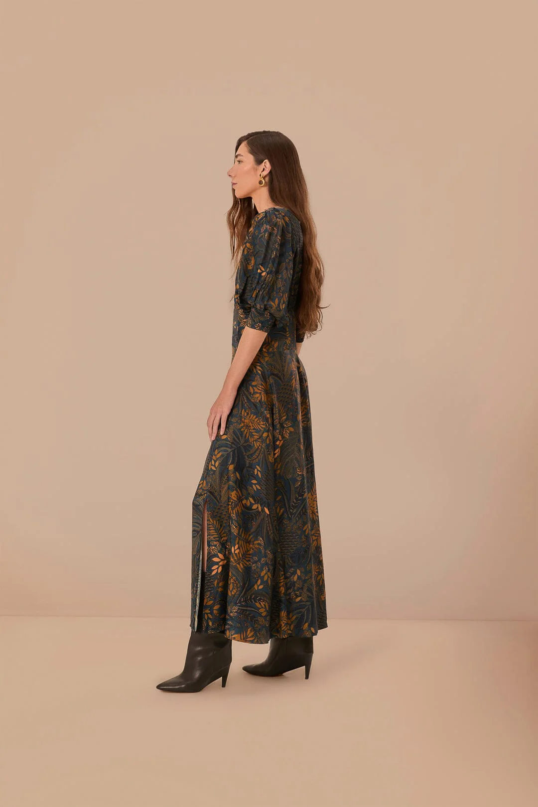Teal Dotted Forest Viscose Maxi Dress - Image 4