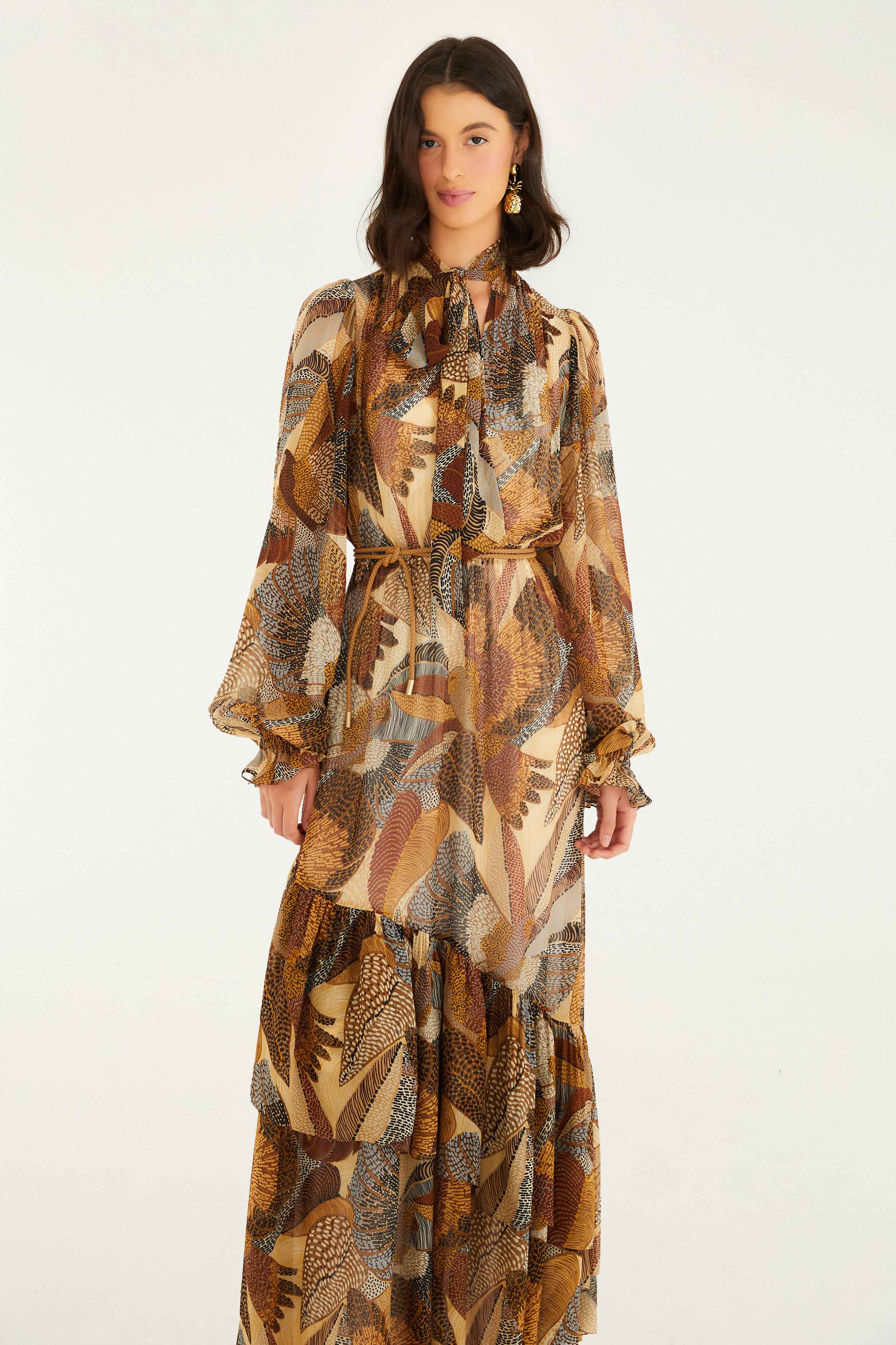 Cream Dotted Macaws Long Sleeve Maxi Dress - Image 2