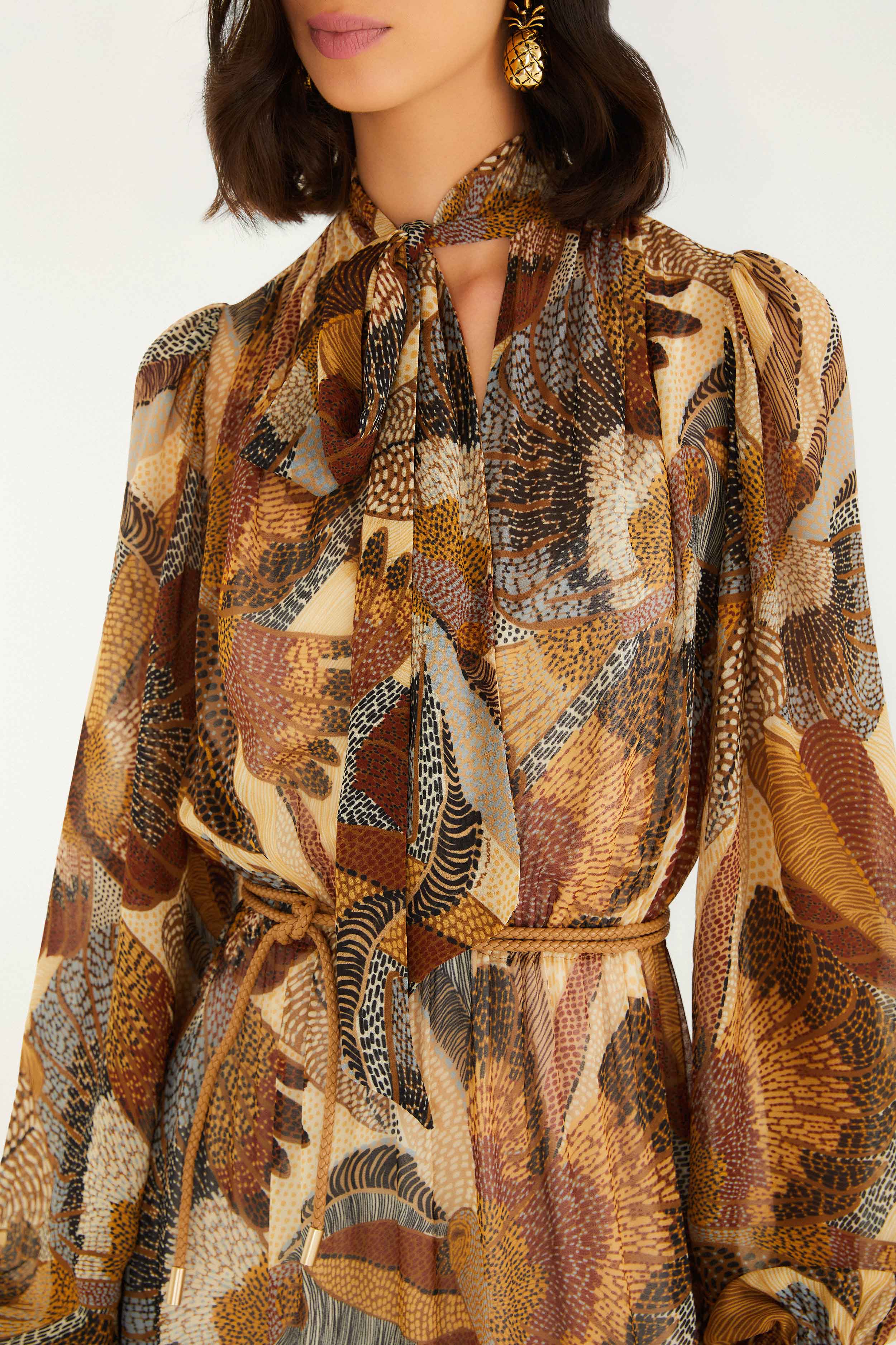 Cream Dotted Macaws Long Sleeve Maxi Dress - Image 3