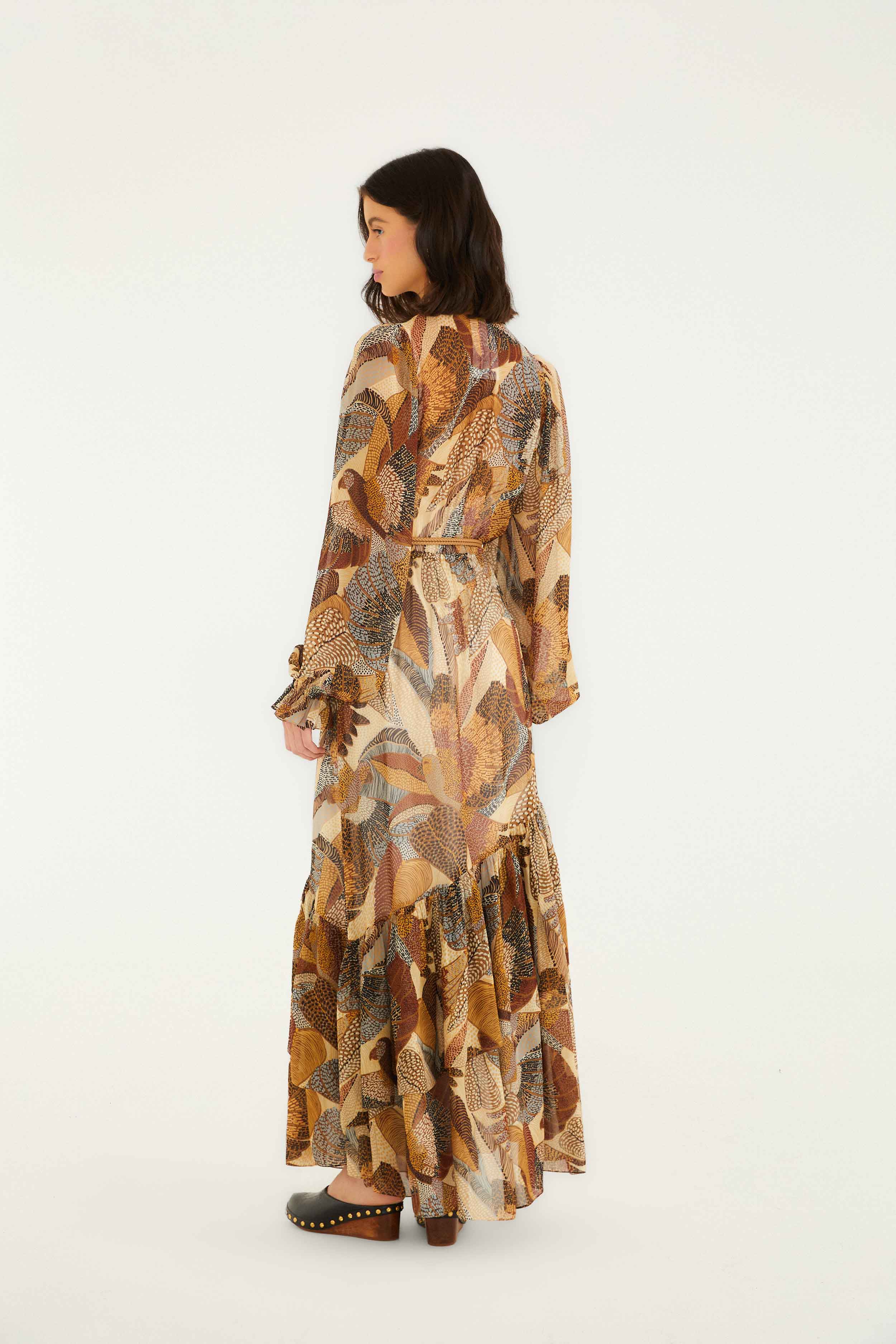 Cream Dotted Macaws Long Sleeve Maxi Dress - Image 4
