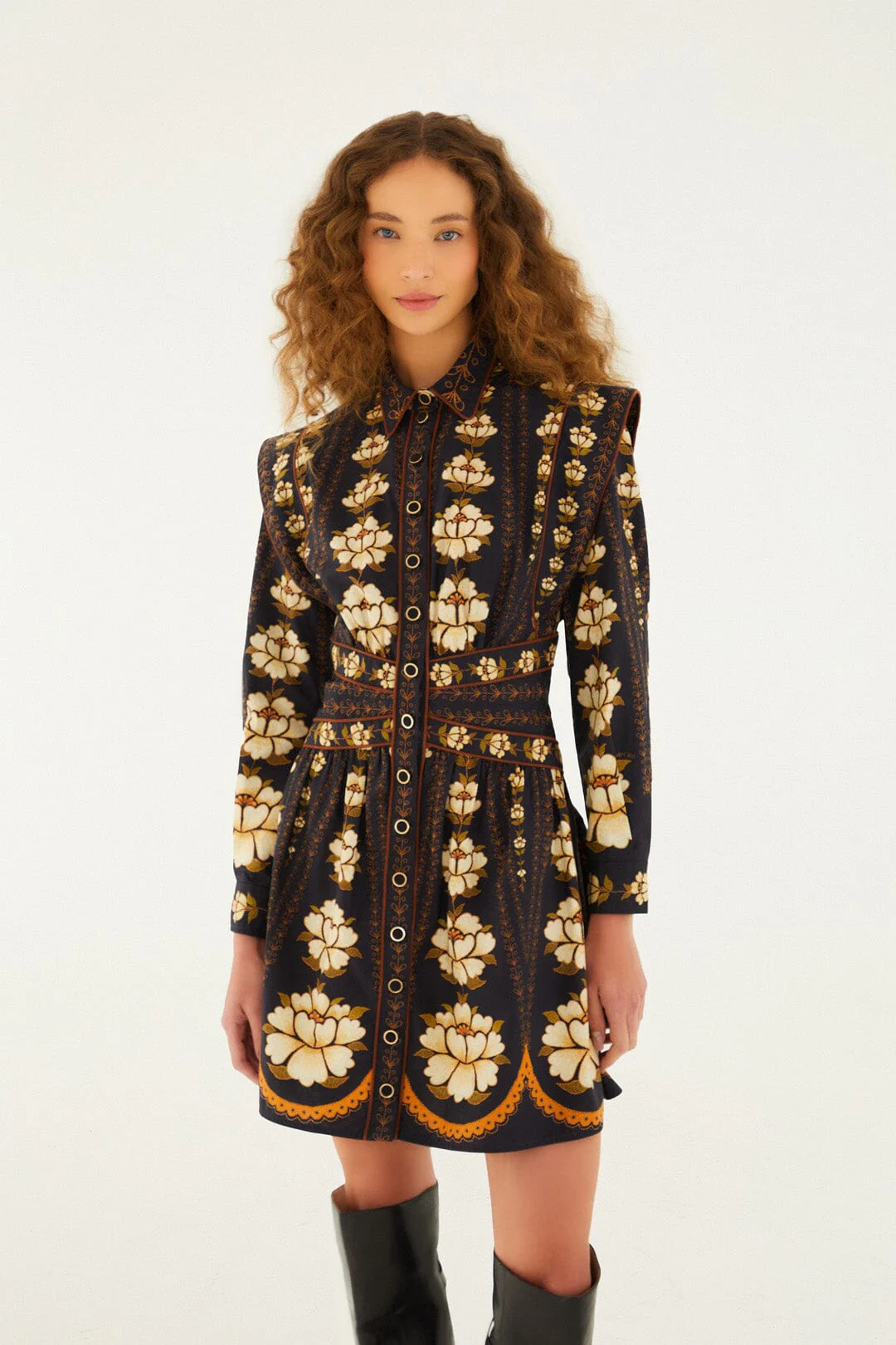 Black Bold Flowers Long Sleeve Mini Dress