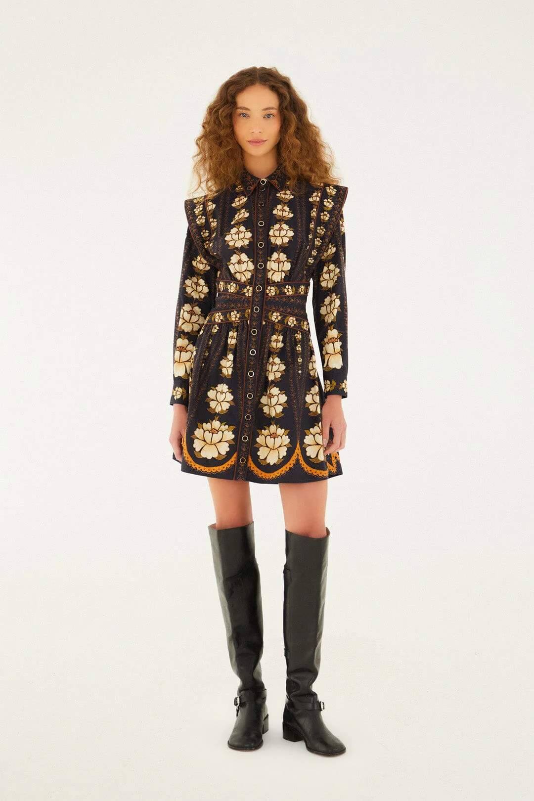 Black Bold Flowers Long Sleeve Mini Dress - Image 2