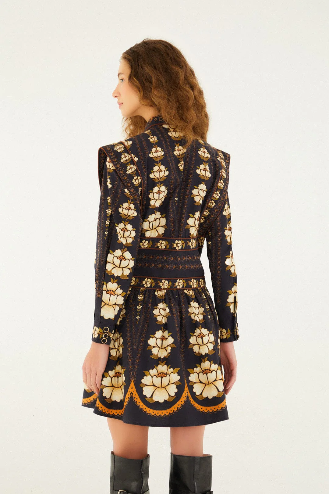Black Bold Flowers Long Sleeve Mini Dress - Image 4
