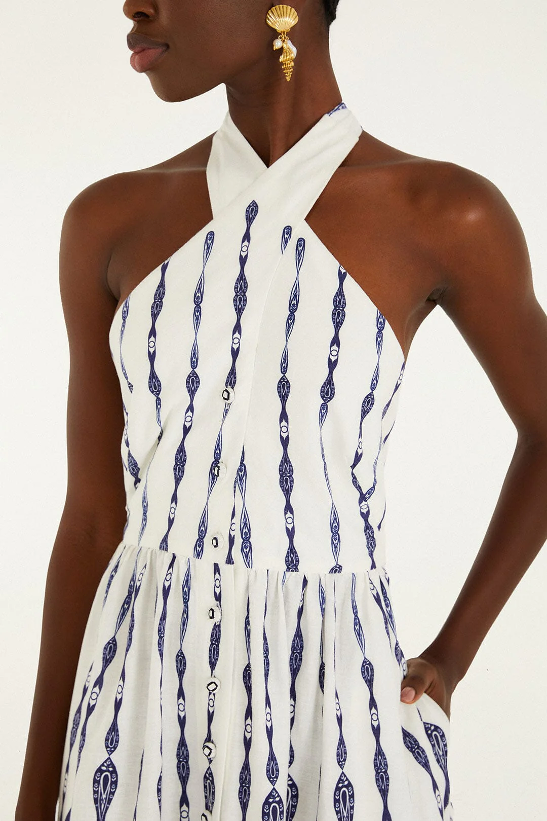 Off-White Fishes Flow Halter Neck Midi Dress - Image 2