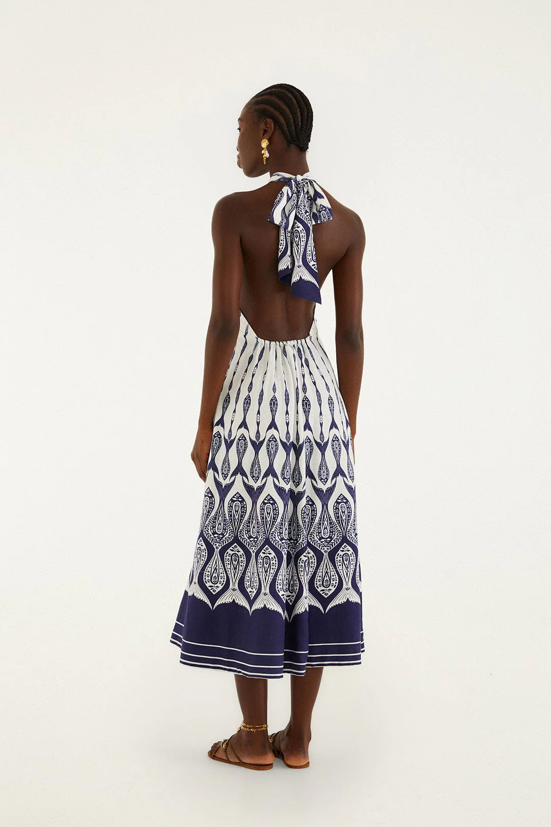 Off-White Fishes Flow Halter Neck Midi Dress - Image 3
