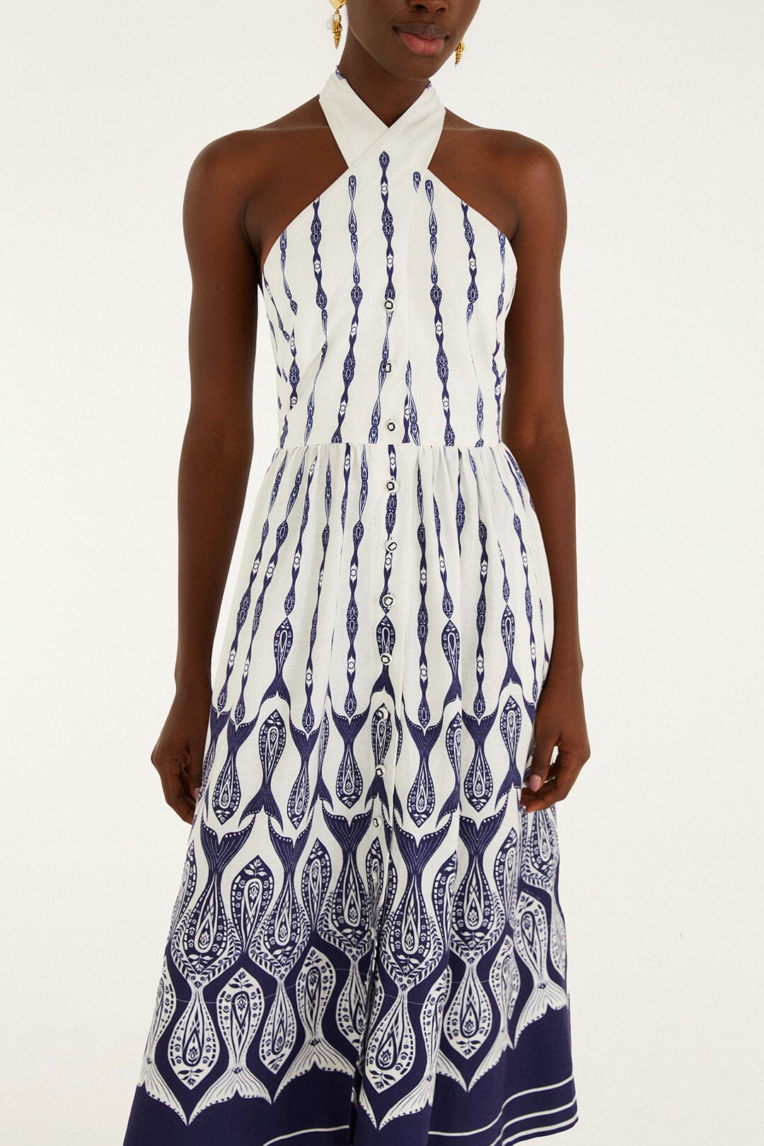 Off-White Fishes Flow Halter Neck Midi Dress - Image 4