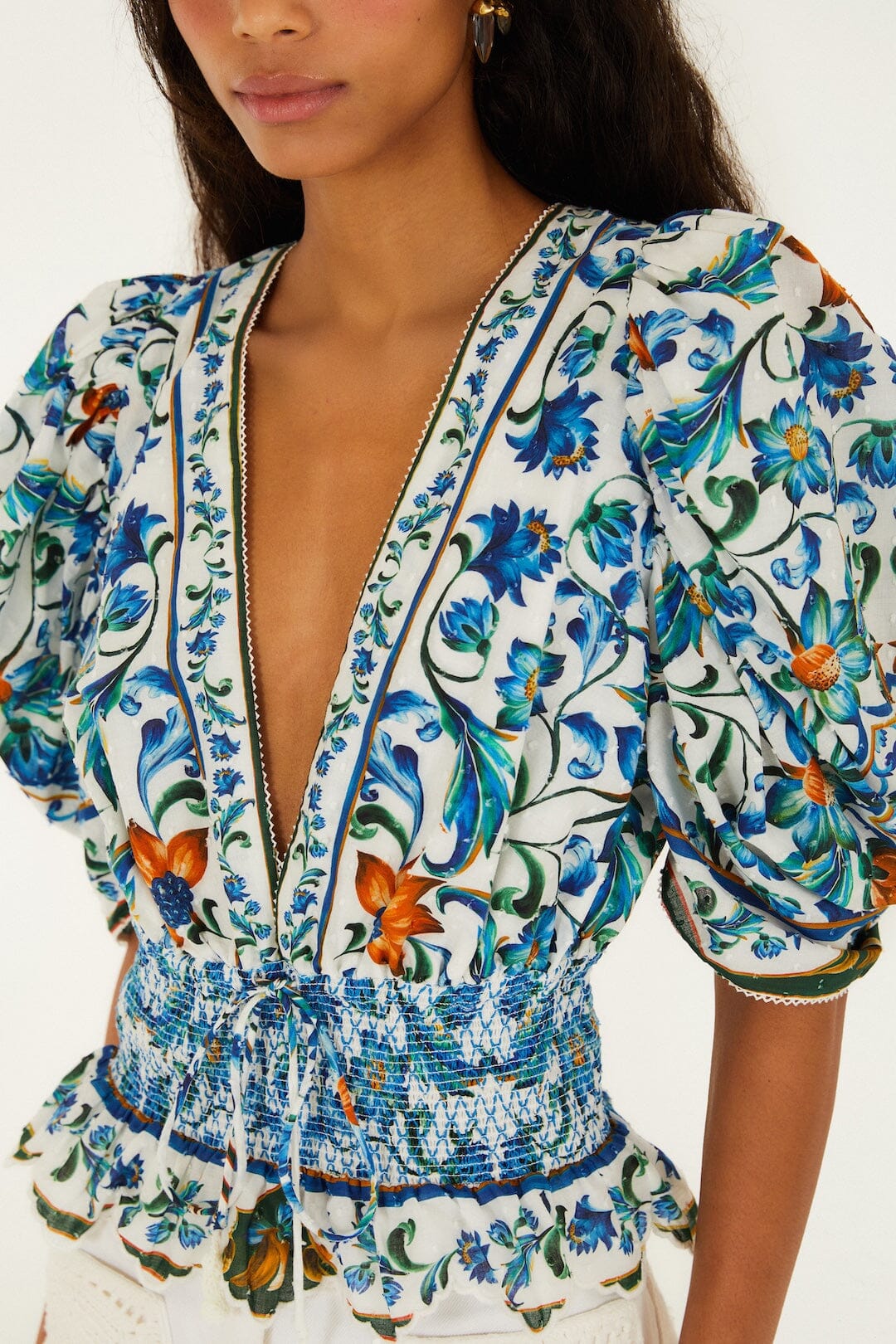 Off-White Flora Tile Smocked  Blouse - Image 2