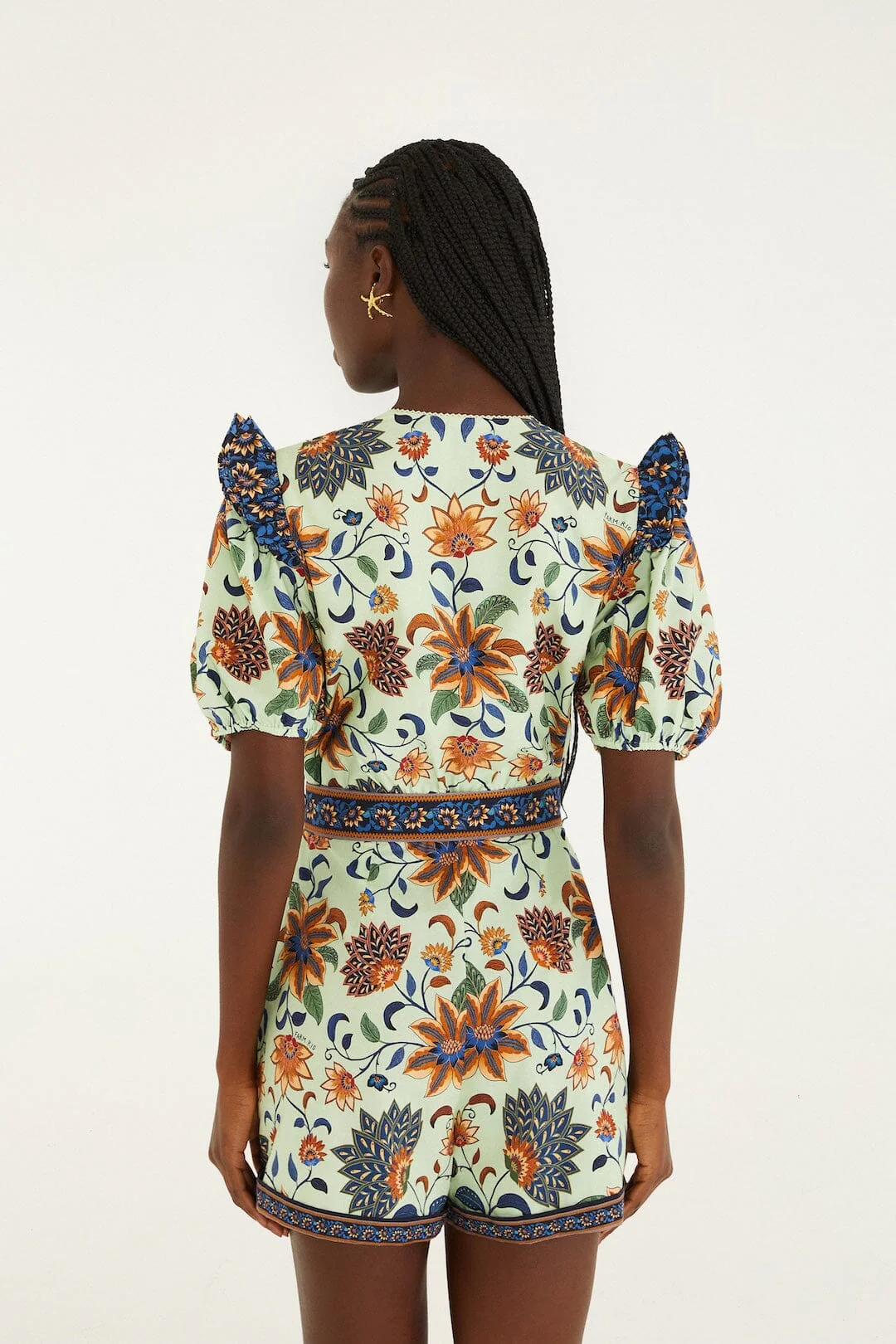 Light Green Floral Delhi Tapestry Belted Romper - Image 3