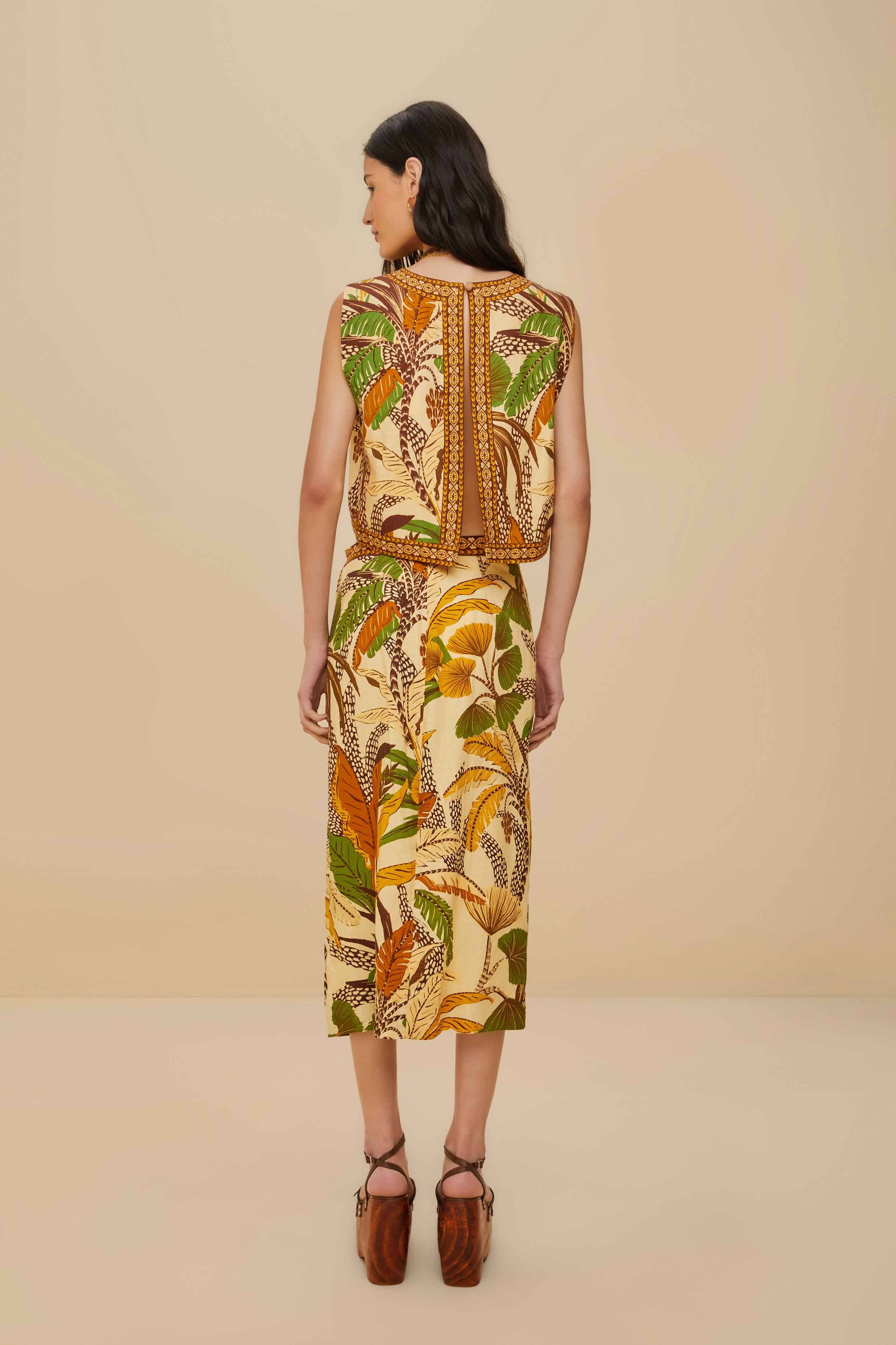 Sand Foliage Sketch Midi Skirt - Image 3