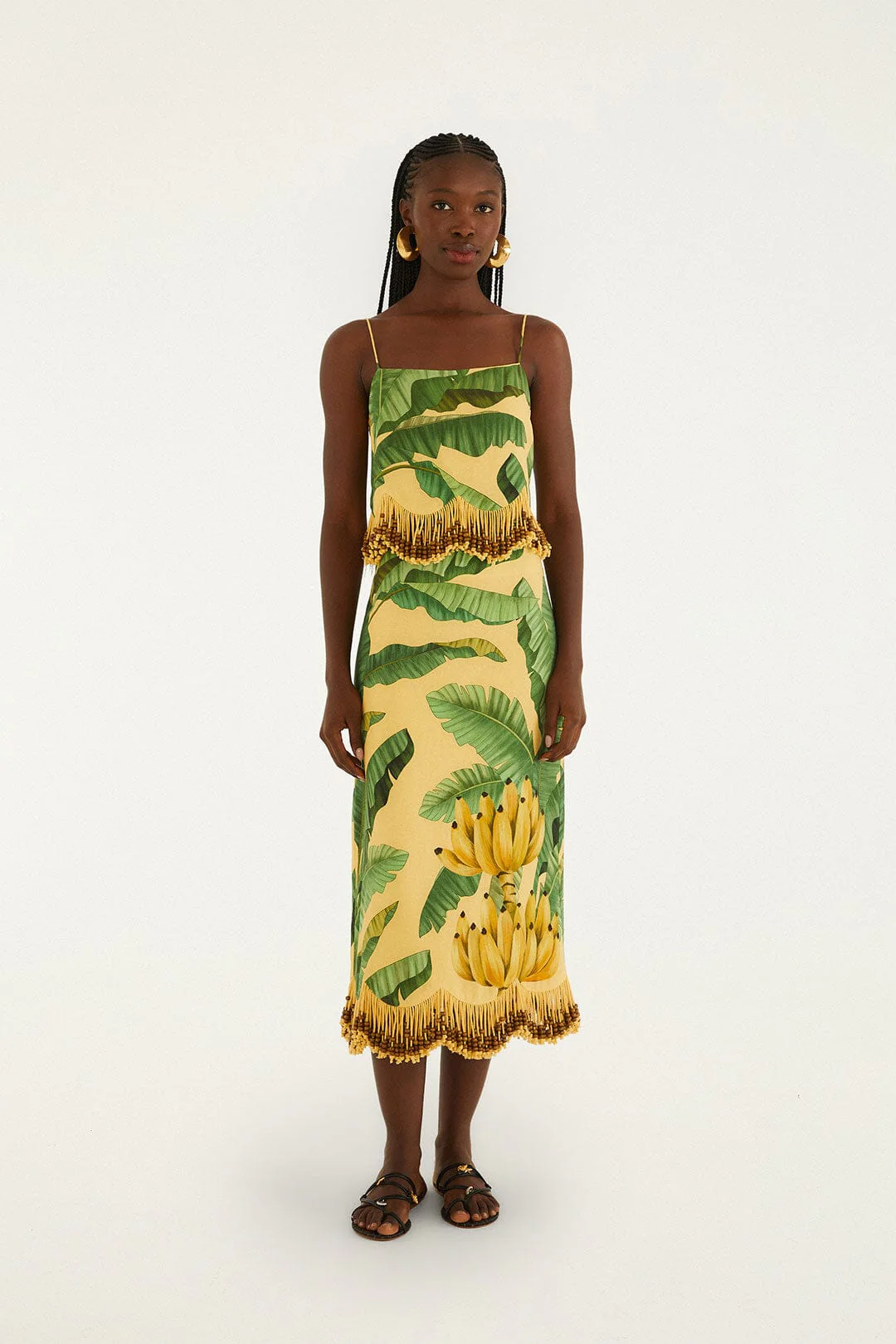 Yellow Fruit Leaves Banana Beaded Fringes Sleeveless Top - Image 6