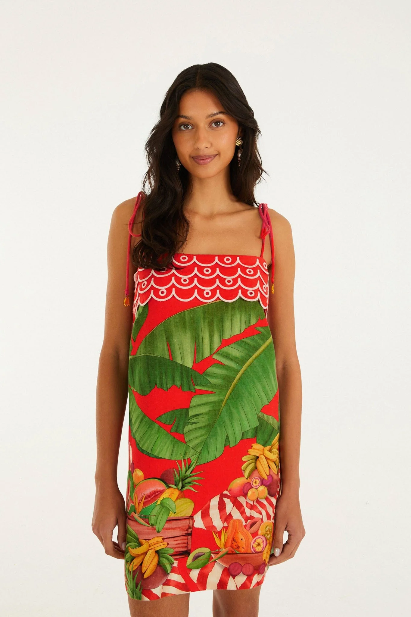 Red Fruit Trolley Banana Tassels Mini Dress - Image 4