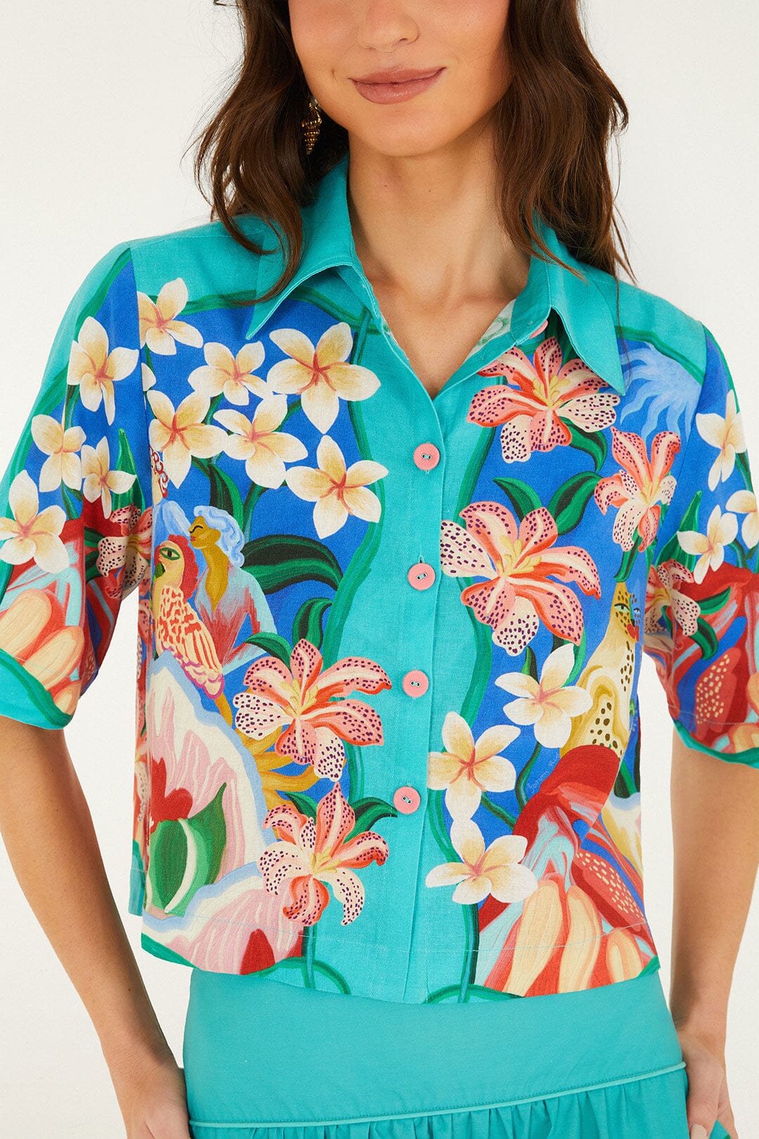 Multicolor Garden Of Life Scarf Short Sleeve Crop Shirt - Image 2