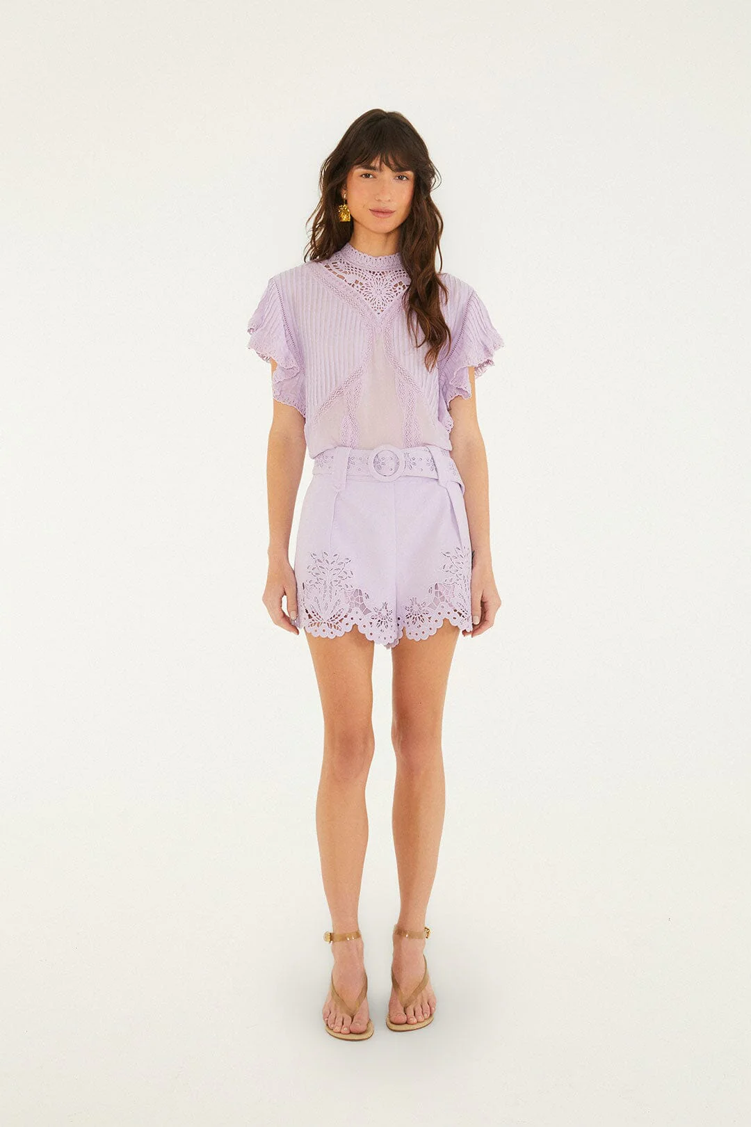 Lilac Geometric Richelieu Twill Belted Shorts - Image 3