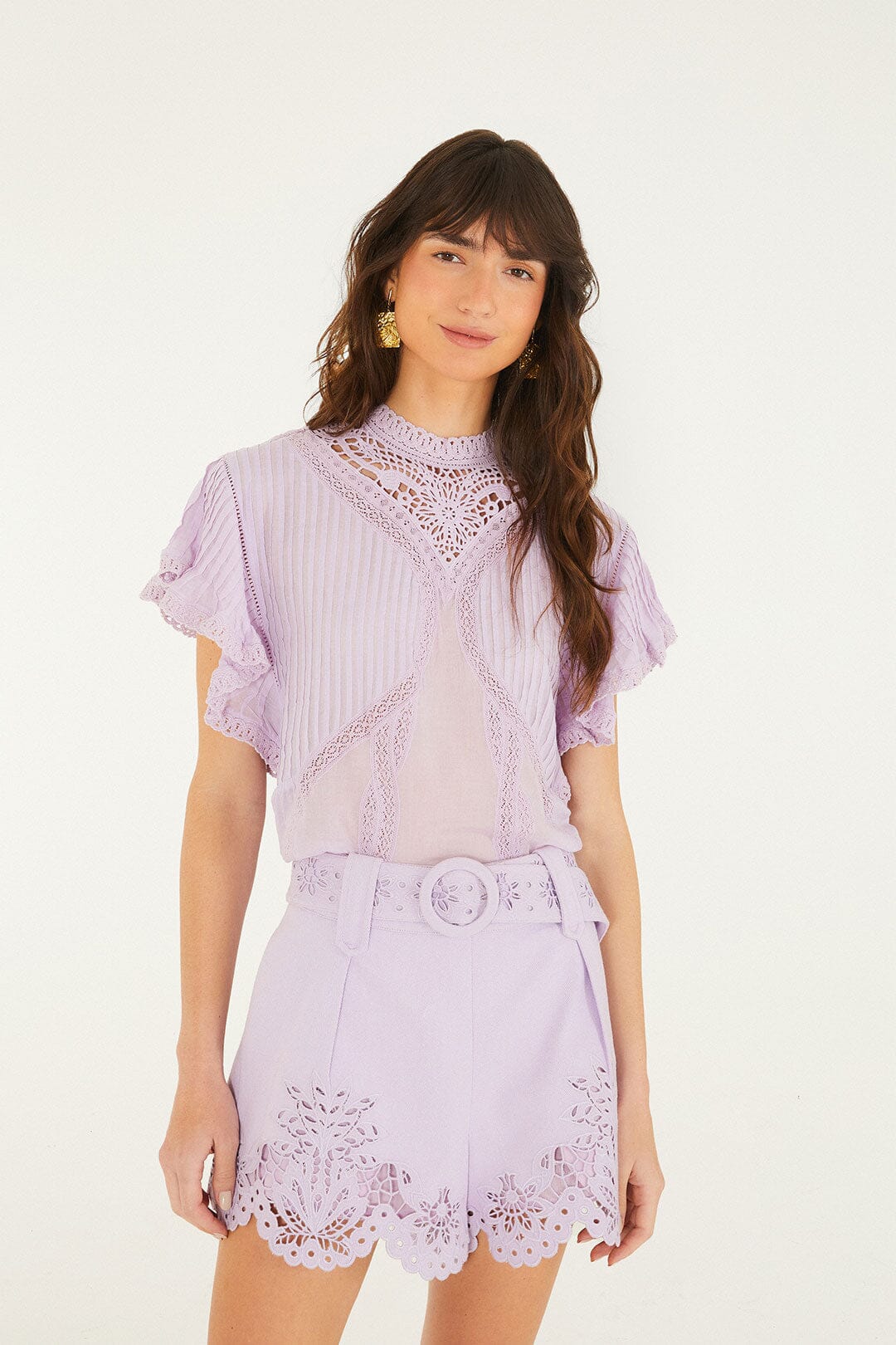 Lilac Geometric Richelieu Twill Belted Shorts - Image 6