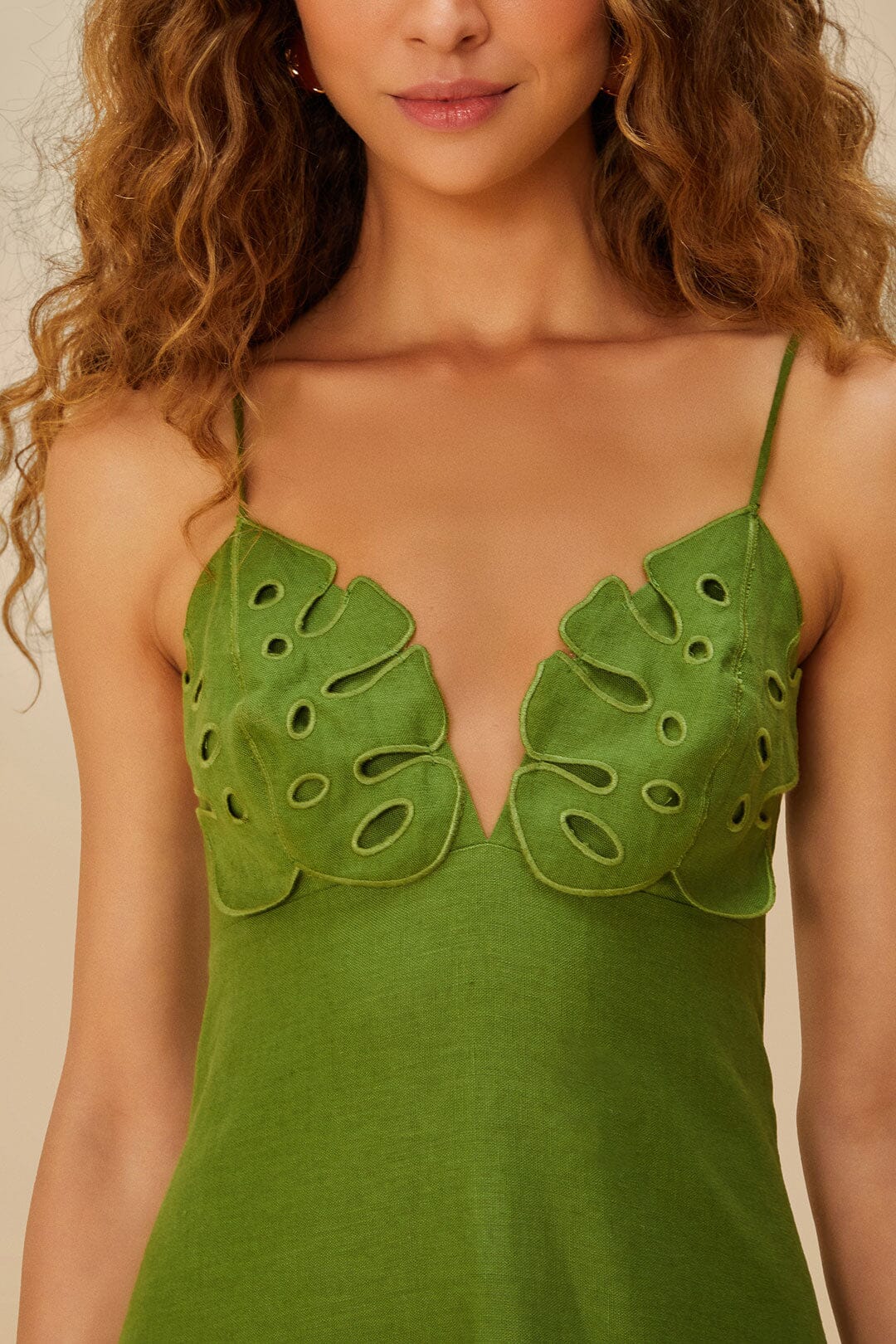 Green Monstera Embroidered Midi Dress - Image 3