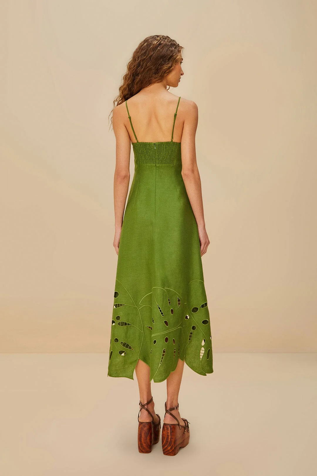 Green Monstera Embroidered Midi Dress - Image 4