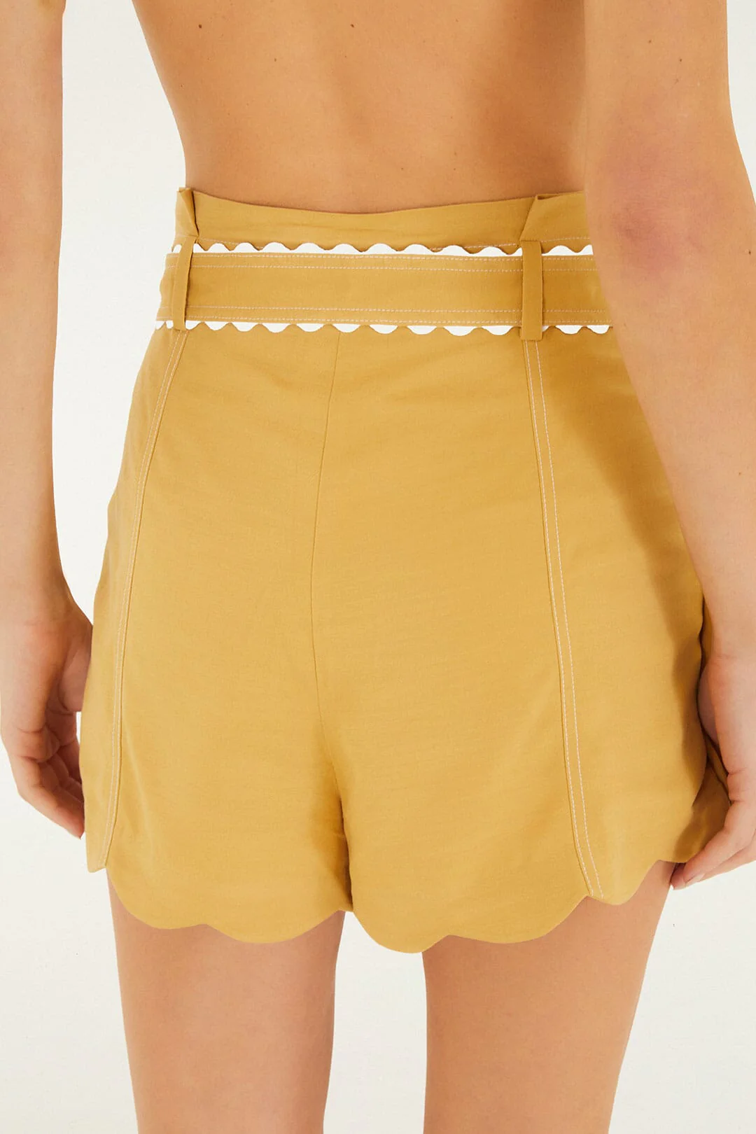 Khaki High Waisted Belted Shorts - Image 3